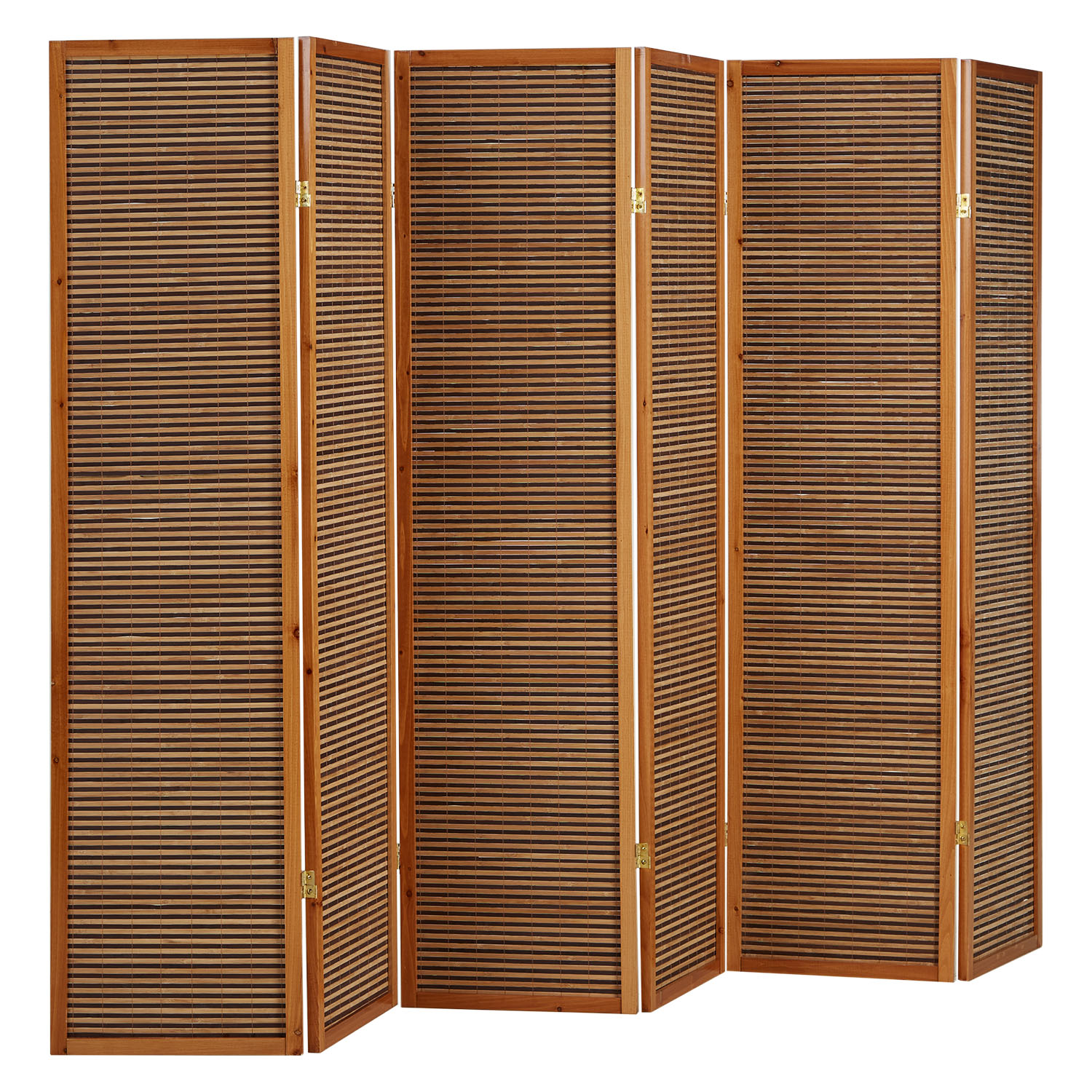 Paravent Brown Wooden Slats | 6-panel | Wood | Room Divider Partition Privacy Screen