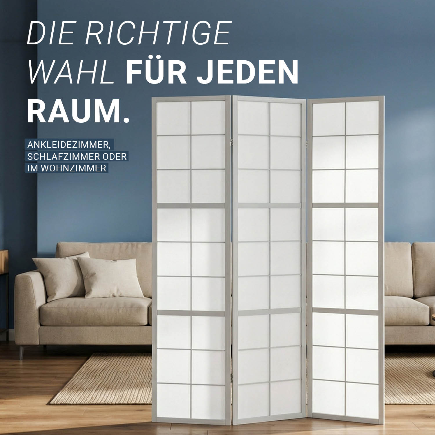 Paravent Grey Shoji | 3-panel | Wood | Room Divider | Partition Privacy Screen