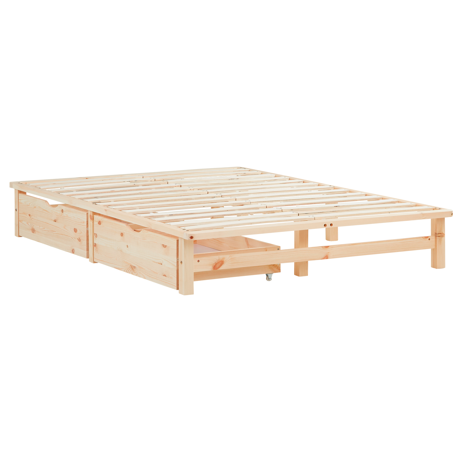 Pallet Bed 140x200 cm Natural | Double Bed with Storage Drawers | with Slatted Frame | Wood | Kids Youth Guest Bedroom