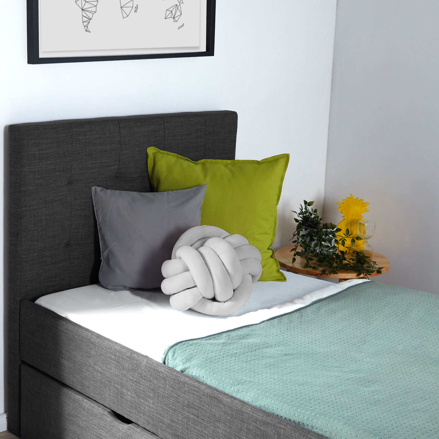 Upholstered Bed Frame Single Bed 90x200 Anthracite Platform Bed Fabric Headboard 2 Drawers