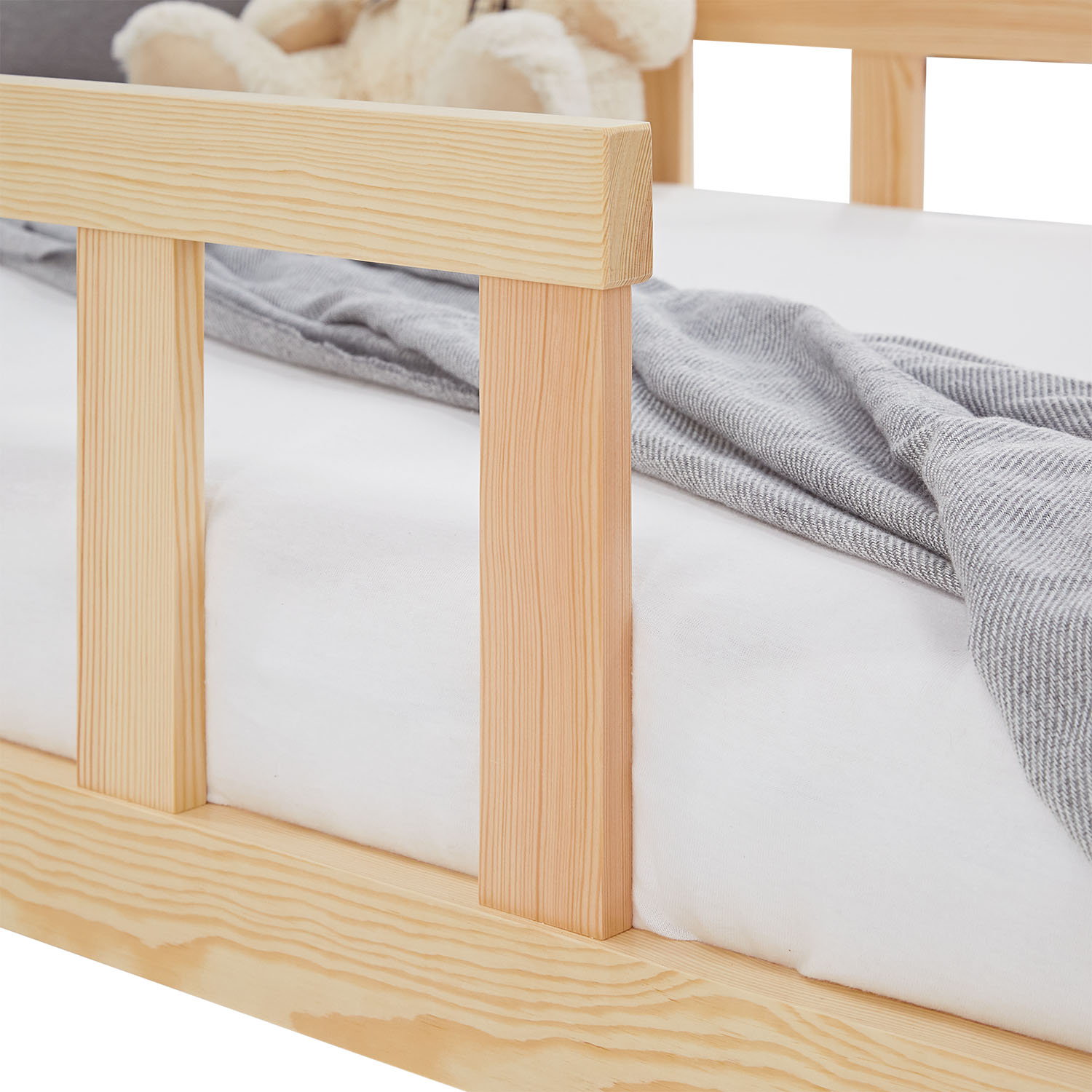 Toddler Floorbed 90x200 or 120x200 cm Montessori Bed with Barriers White Natural Wooden Infant Floor Bed Children's Bed Massif Kids Bed Single Bed Mattress