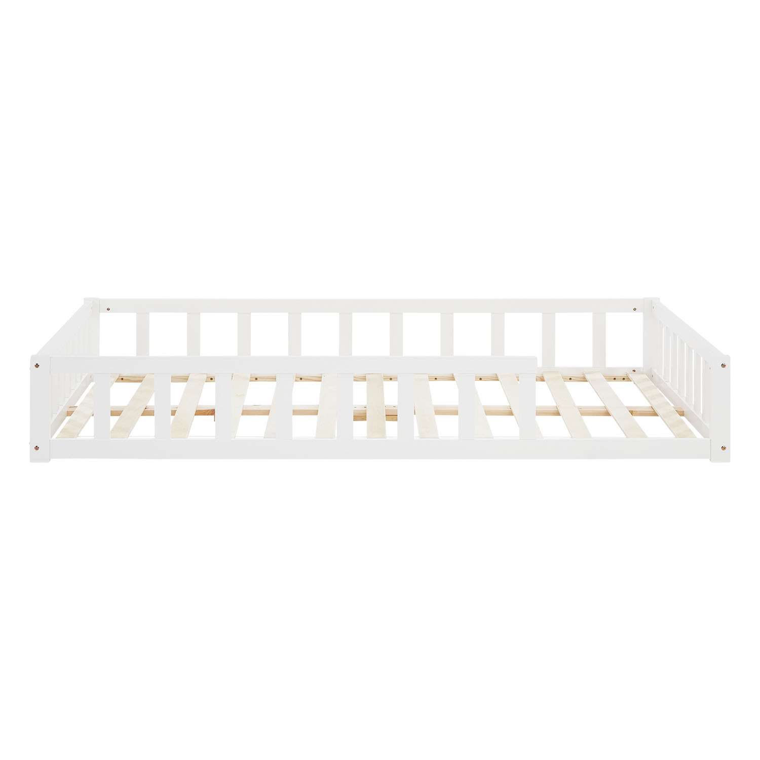 Children's Bed 120x200 White | Floor Bed with Slatted Frame | with Fall Protection | Montessori
