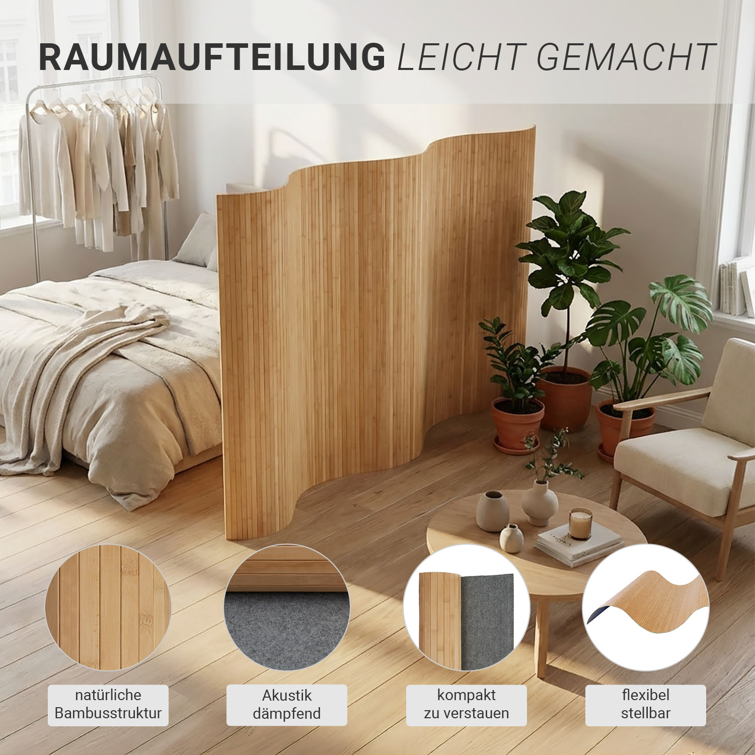 Paravent Bamboo Height 145 cm Brown | Room Divider | Partition Privacy Screen