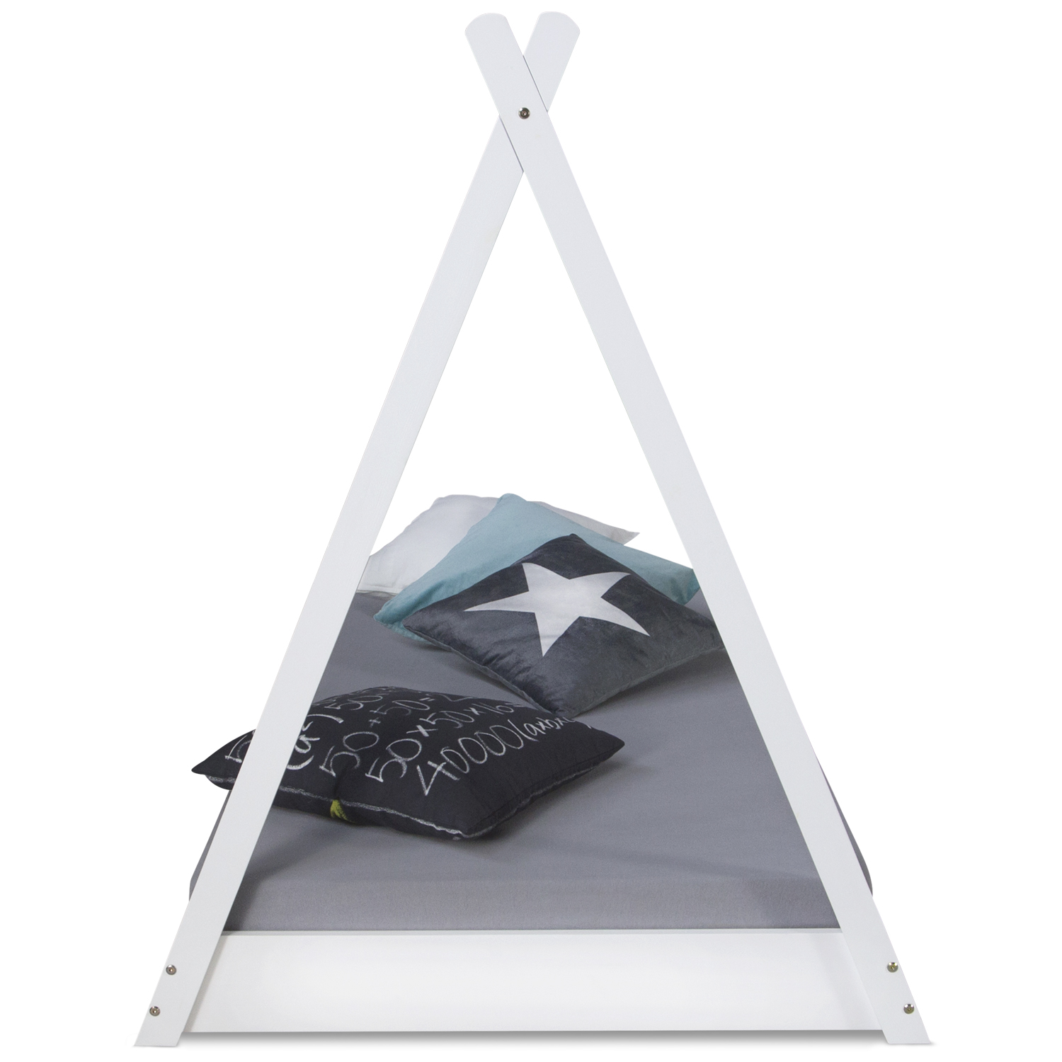 Children's Bed 90x200 cm White Gray Fabric | Tent Bed | Single Bed | with Slatted Frame | Wood
