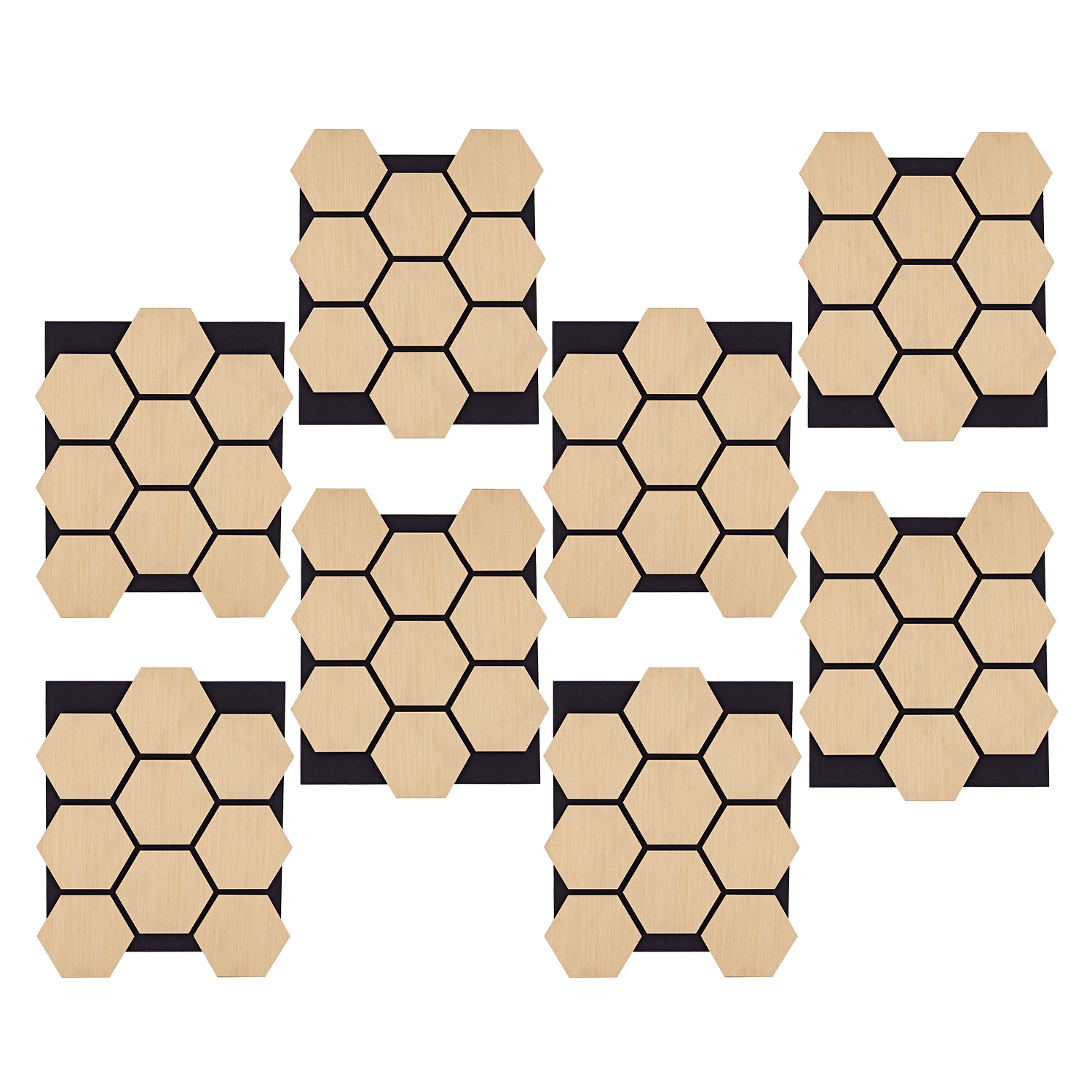 Acoustic Panels Wall Panels Hexagon Honeycomb 76 x 62 cm Natural Oak | Wood | 8-piece Set | 3D