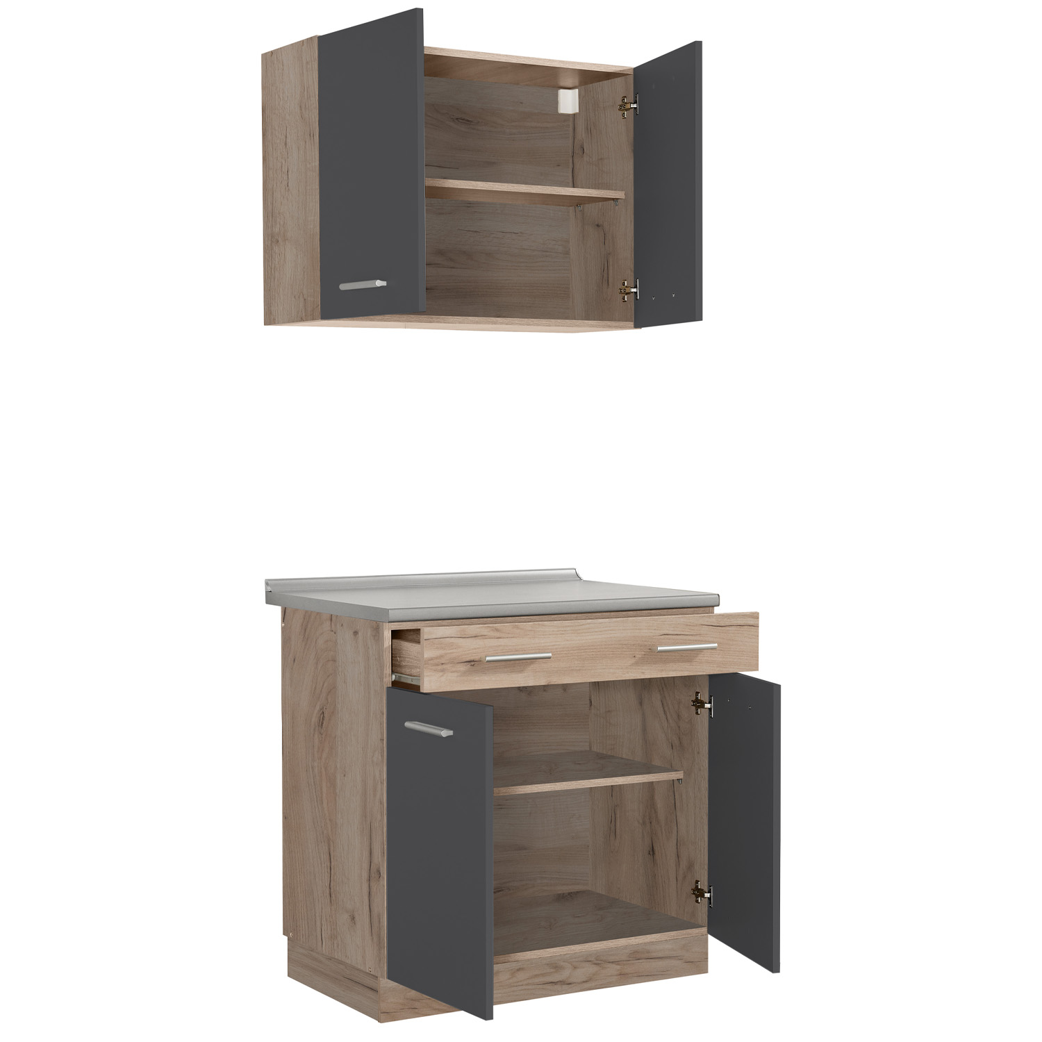 80 cm Kitchen Unit (No Appliances) | Gray & Oak | Compact Mini Kitchen for Small Spaces