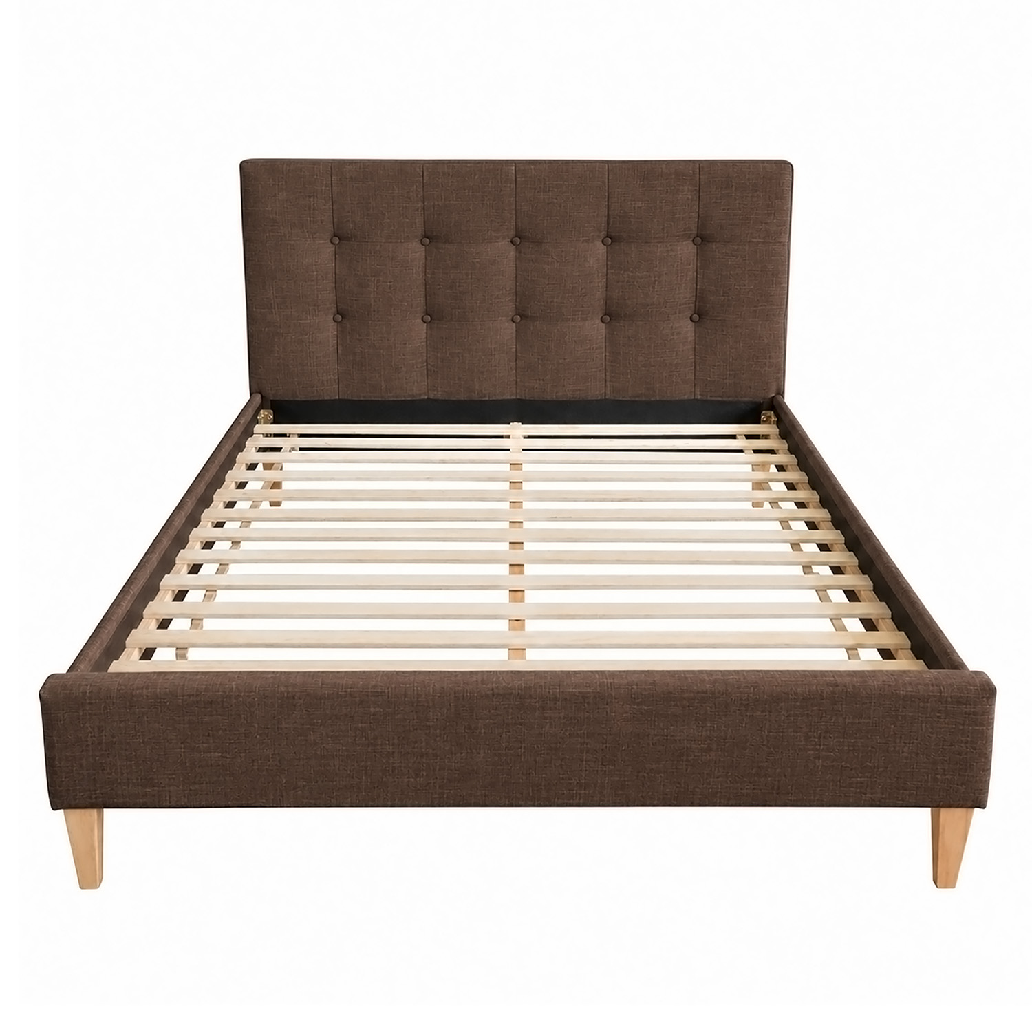 Upholstered bed 140x200 cm brown | futon bed | with slatted frame | double fabric bed frame