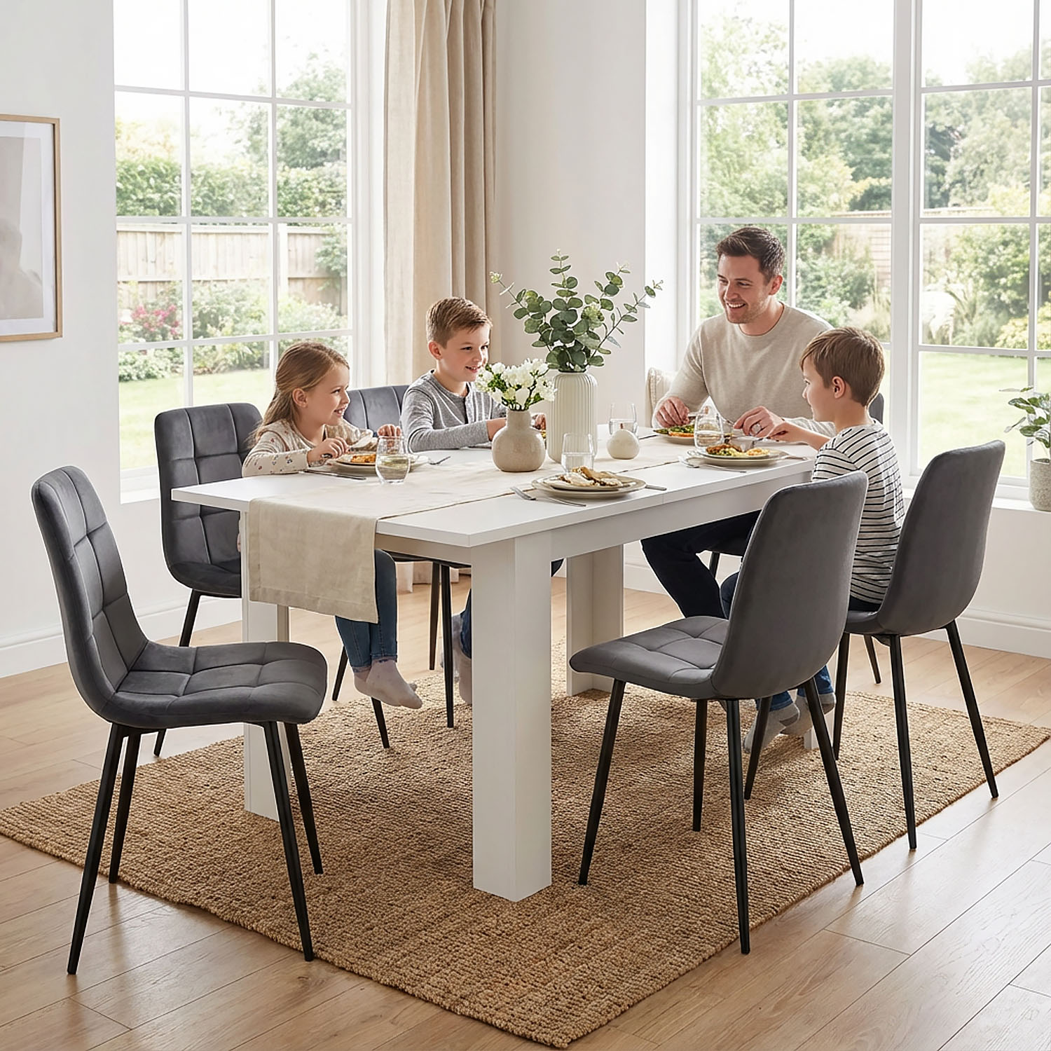 Modern Dining Table Kitchen Table Wooden Table 120x80 cm White 6 Seater Extendable