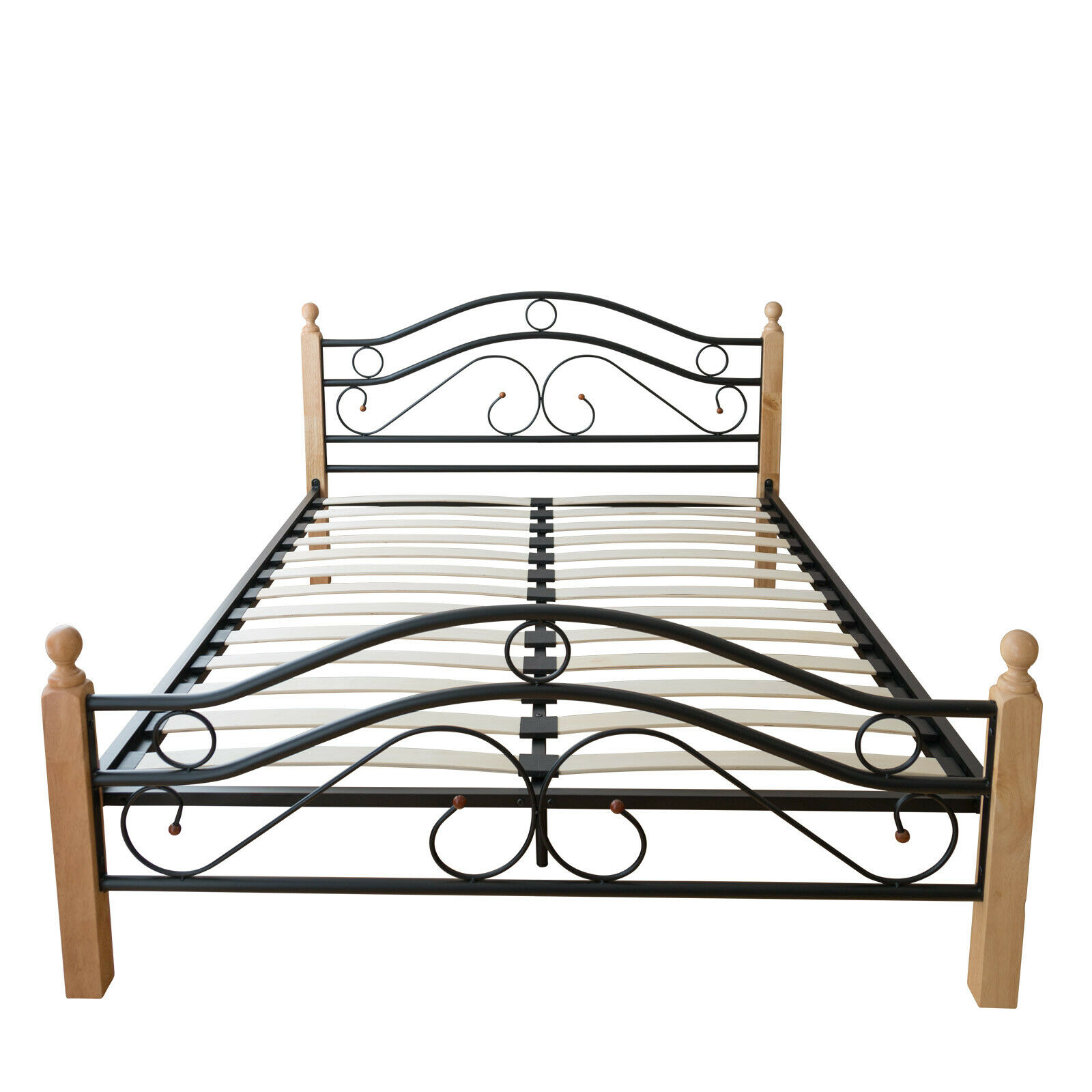 Metal Bed Iron Bed Double 160 x 200 Wood Slatted black natural bed frame 803