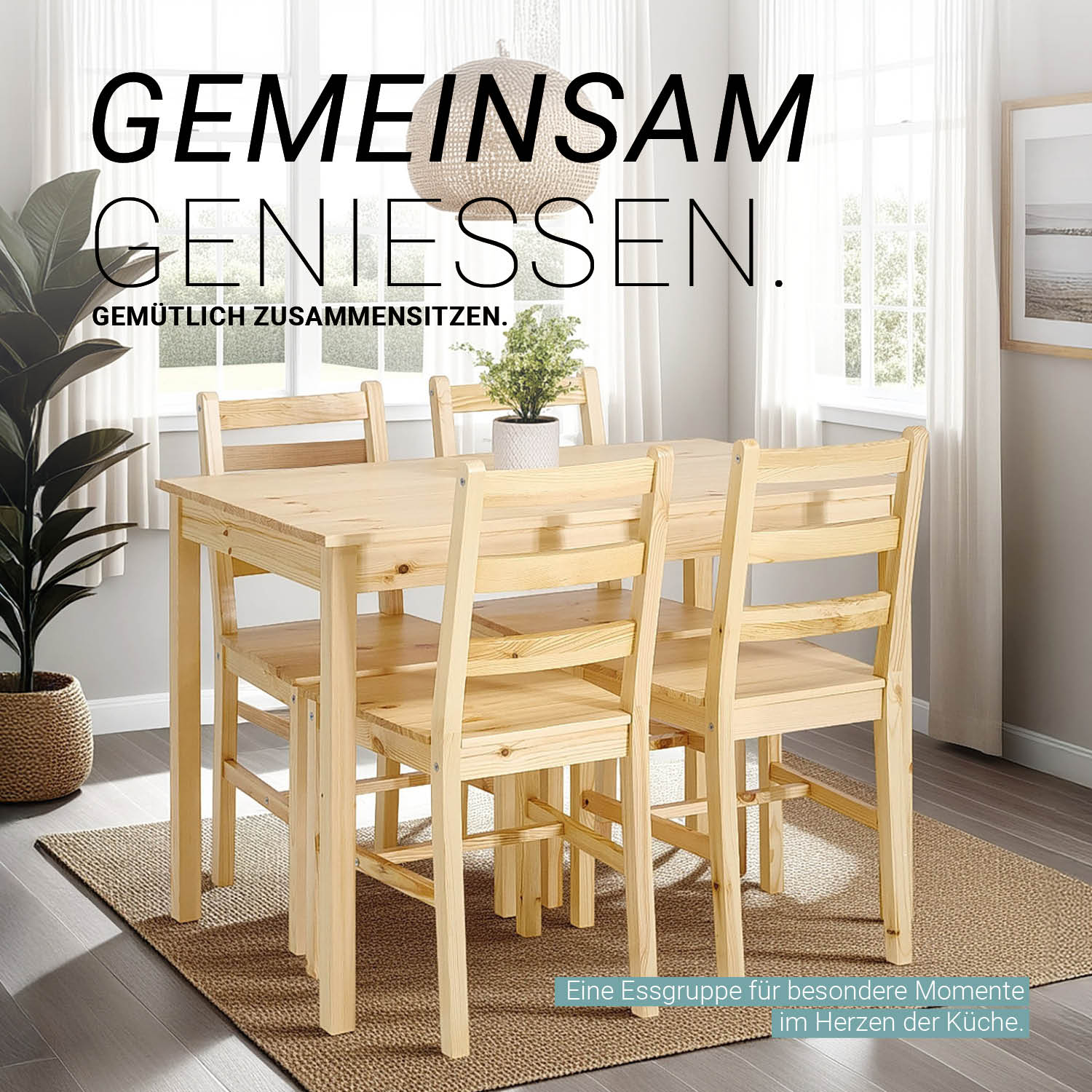 Dining set | 4-piece set chairs natural wood | country style | wooden dining table 108 x 65 cm Dining set | 4-piece set chairs natural wood | country style | wooden dining table 108 x 65 cm