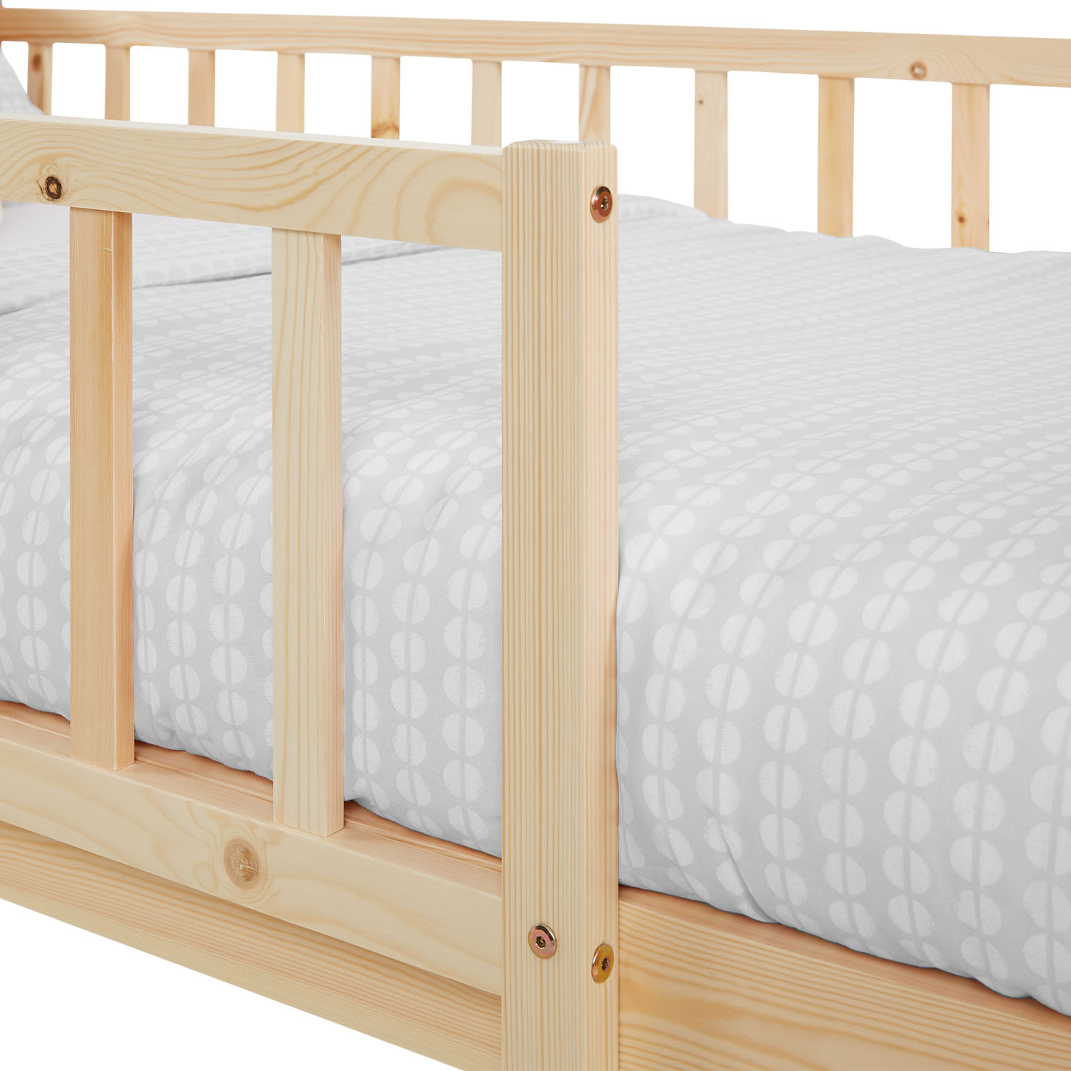 Single bed 90x200 cm White with Mattress Wooden Bed frame Toddler bed with safety rail Kids bed Childrens bed Slatted frame
