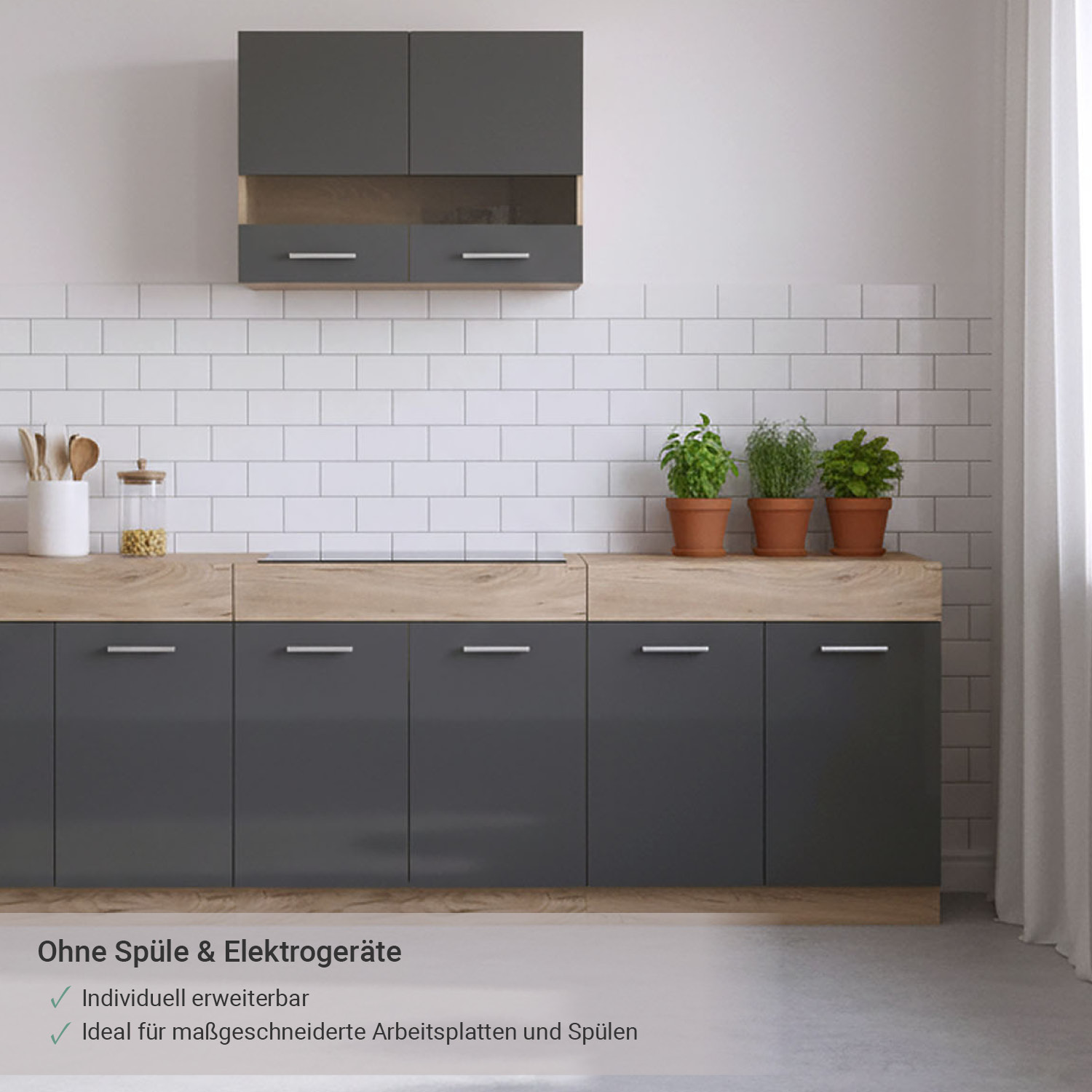 80 cm Kitchen Unit Grey & Oak – Mini Kitchen with Cabinet Elements, Without Sink and Appliances
