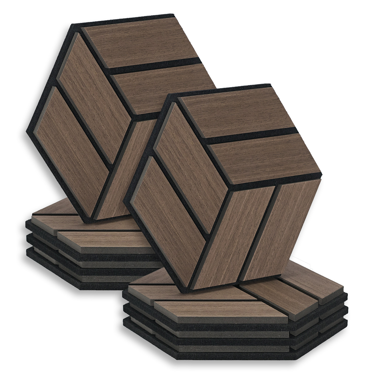 Acoustic Panels Wall Panels Hexagon Honeycomb 30 x 26 cm Brown Walnut | Wood | 8-piece Set | 3D