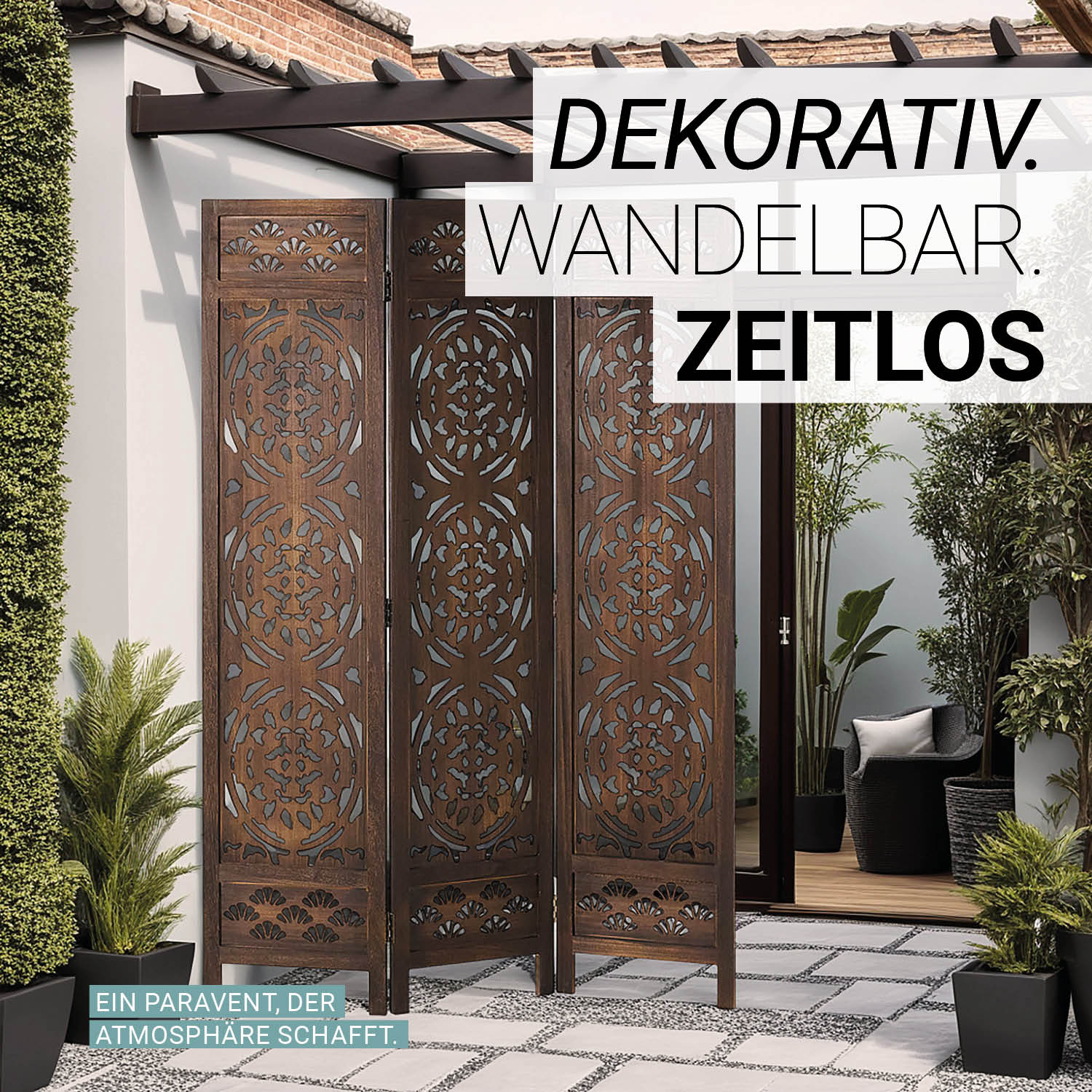 Paravent Brown Design | 3-panel | Wood | Decorative Room Divider | Partition Privacy Screen