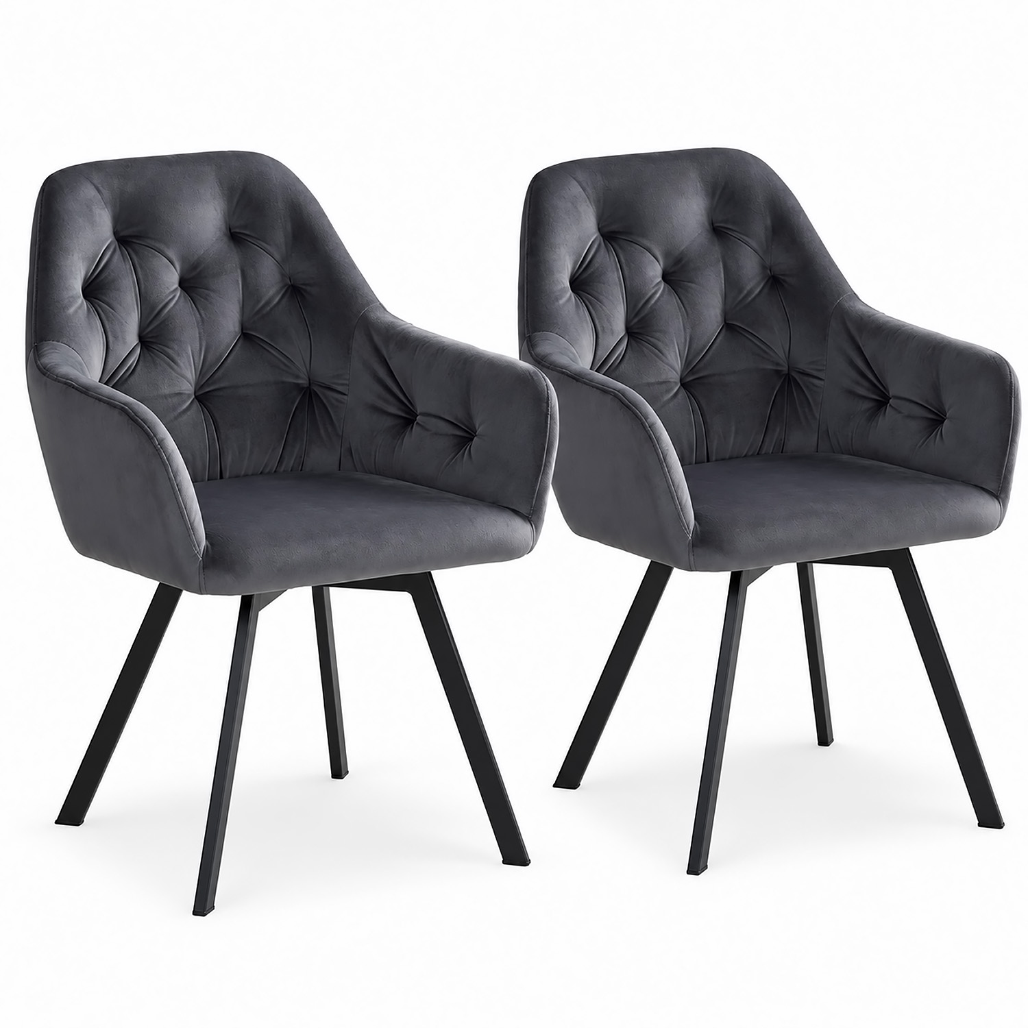 Set of 2 swivel upholstered chairs in gray velvet with armrests – Elegant dining chairs