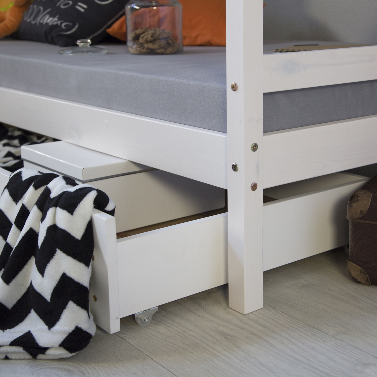 Bunk bed with or without drawer and 2 matresses Children bed 90x200 cm wooden Kids bed Set High sleeper White Slats