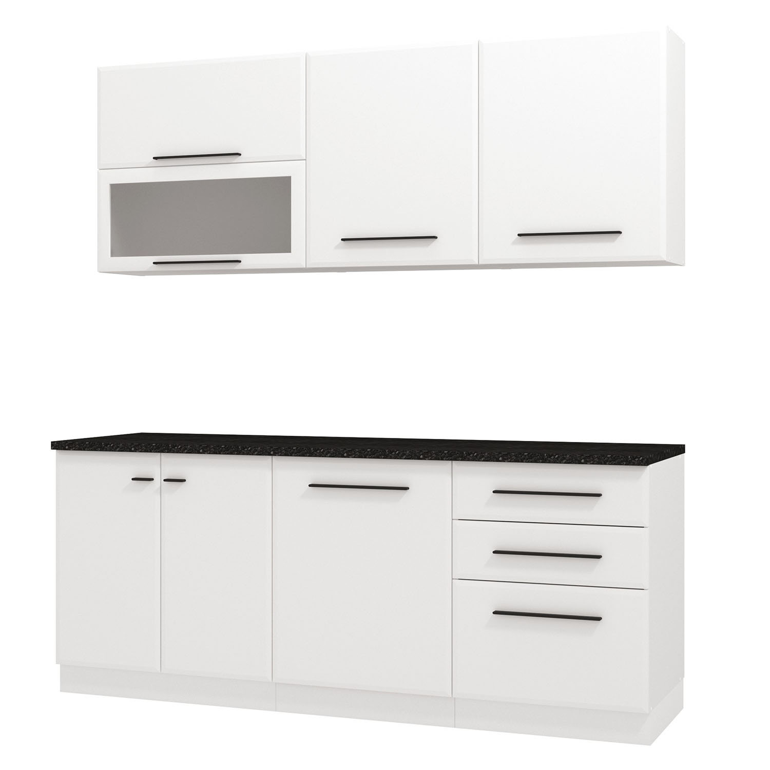 200 cm White Kitchen Unit – Modern Kitchen Unit Without Appliances, Featuring Storage Space