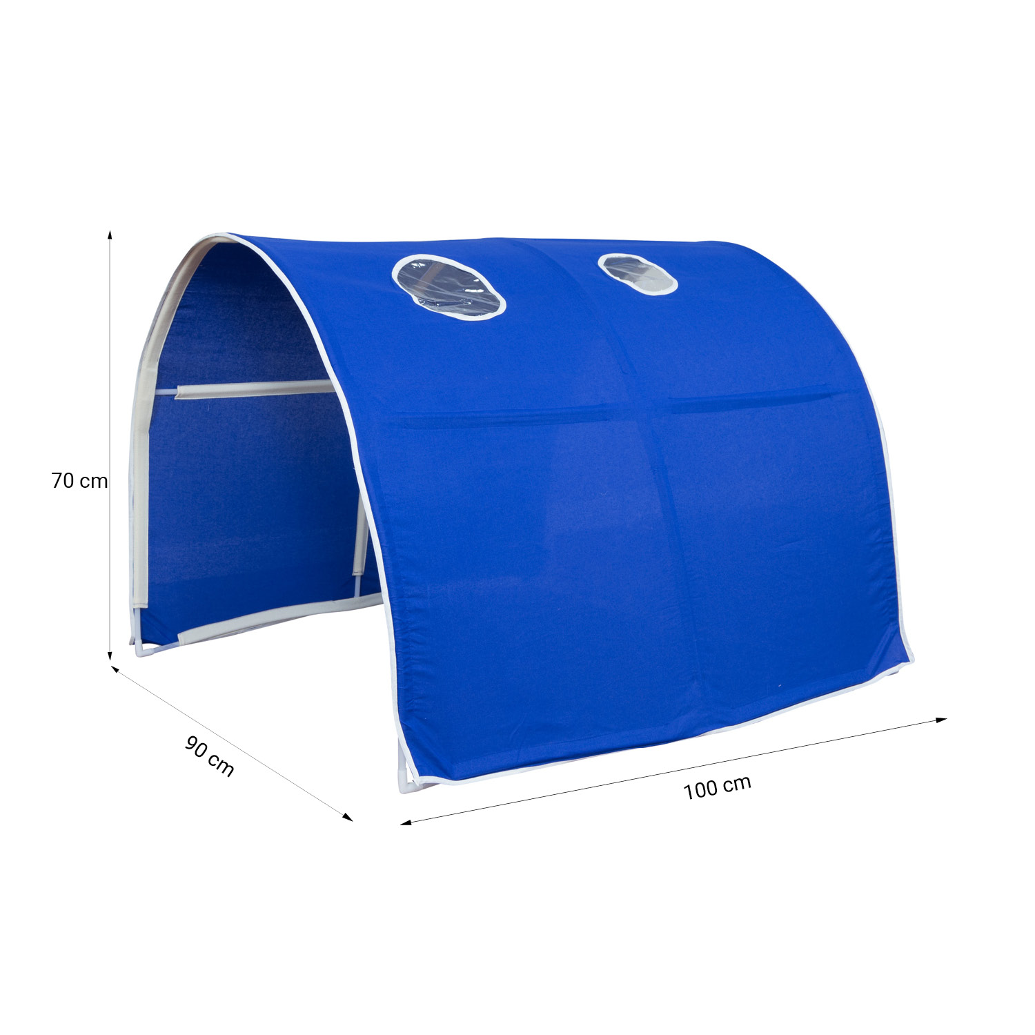 Lits superposé 90x200 cm avec Sommier à lattes Tunnel Rideau Bleu Lit mezzanine en Bois Pin Massif