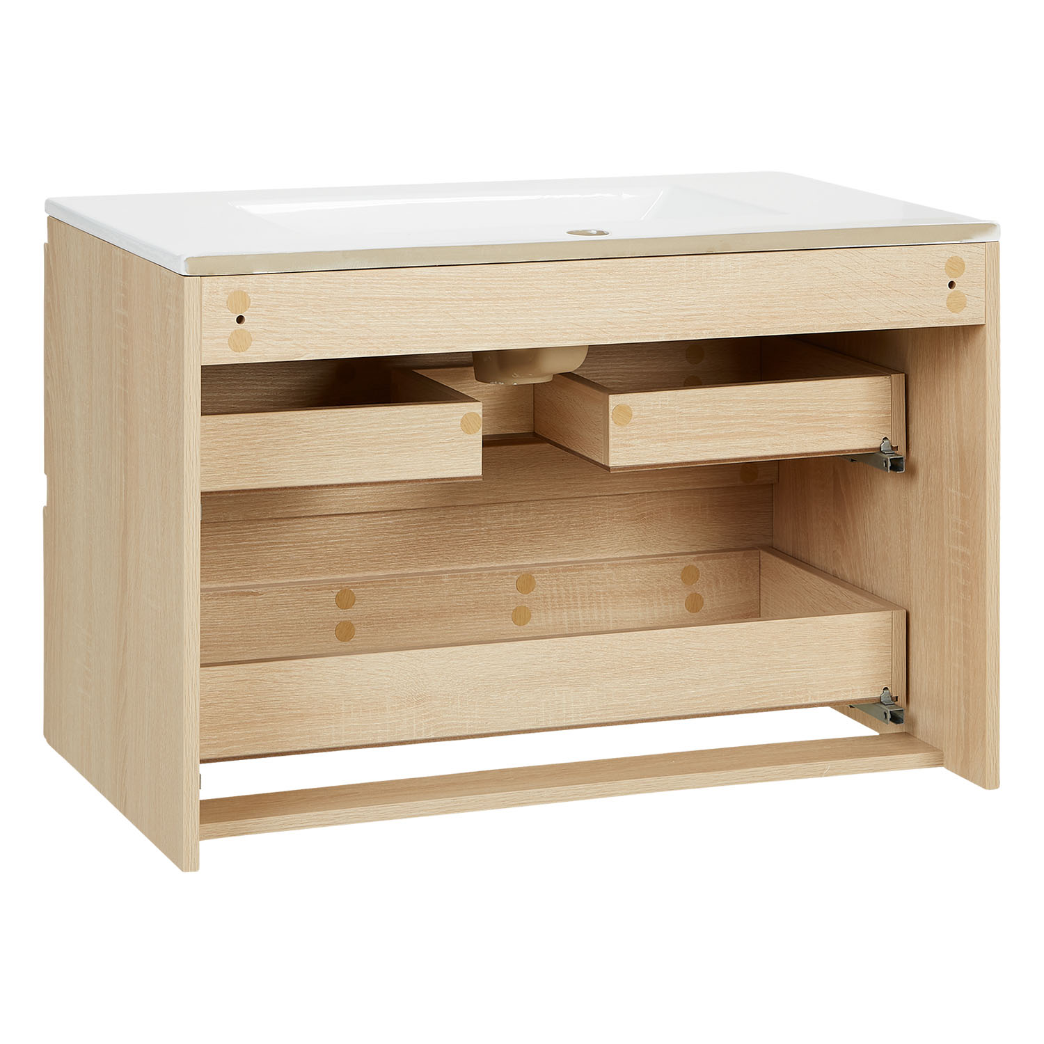 Bathroom cabinet 80 cm Natural Wood Oak Storage Vanity unit Bathroom furniture Sink unit Washroom wall cabinet 