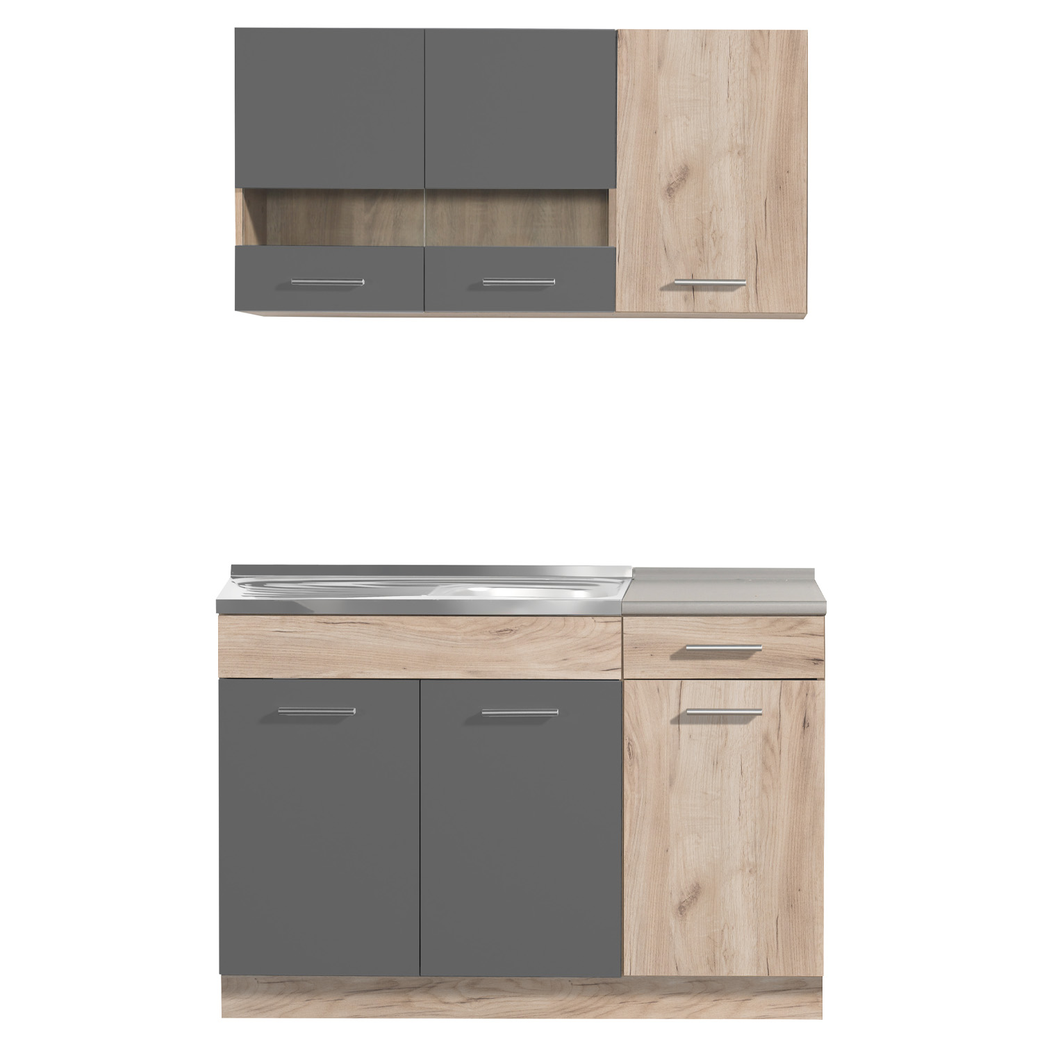 120 cm kitchen unit (without appliances) | Gray & Oak | Modern compact kitchen with plenty of storage space