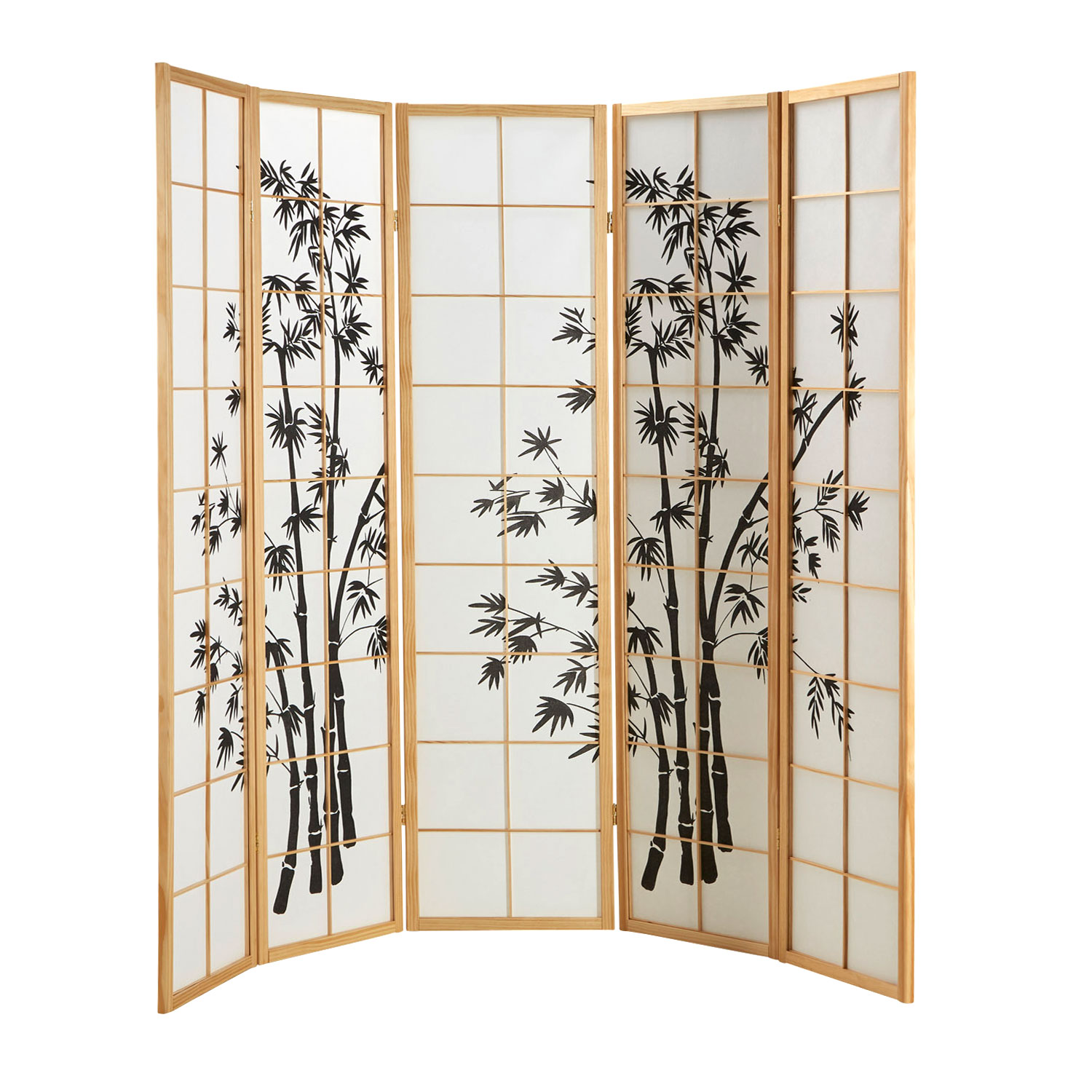 Paravent Natural Bamboo Pattern Print | 5-panel | Wood | Room Divider Partition Privacy Screen