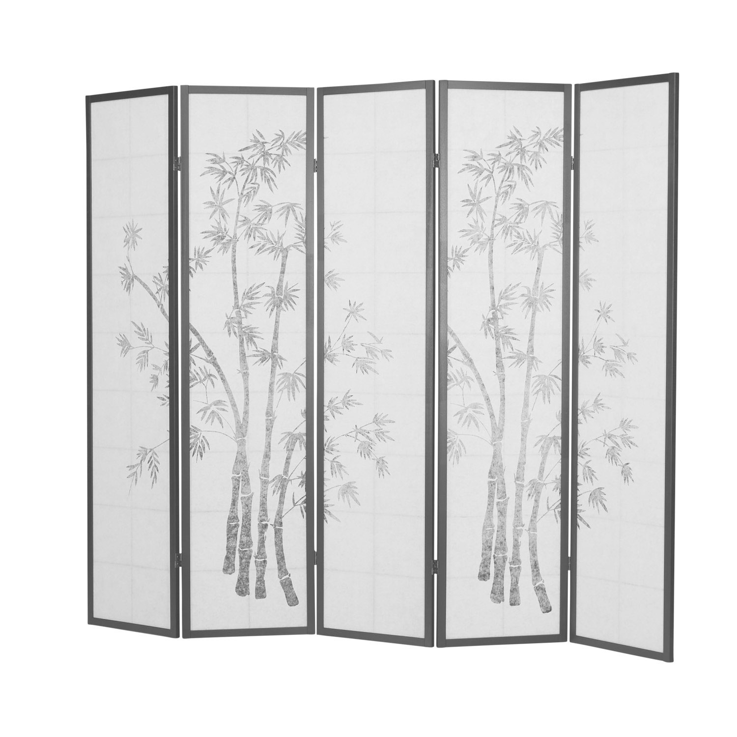 Paravent Black Bamboo Pattern Print | 5-panel | Wood | Room Divider Partition Privacy Screen