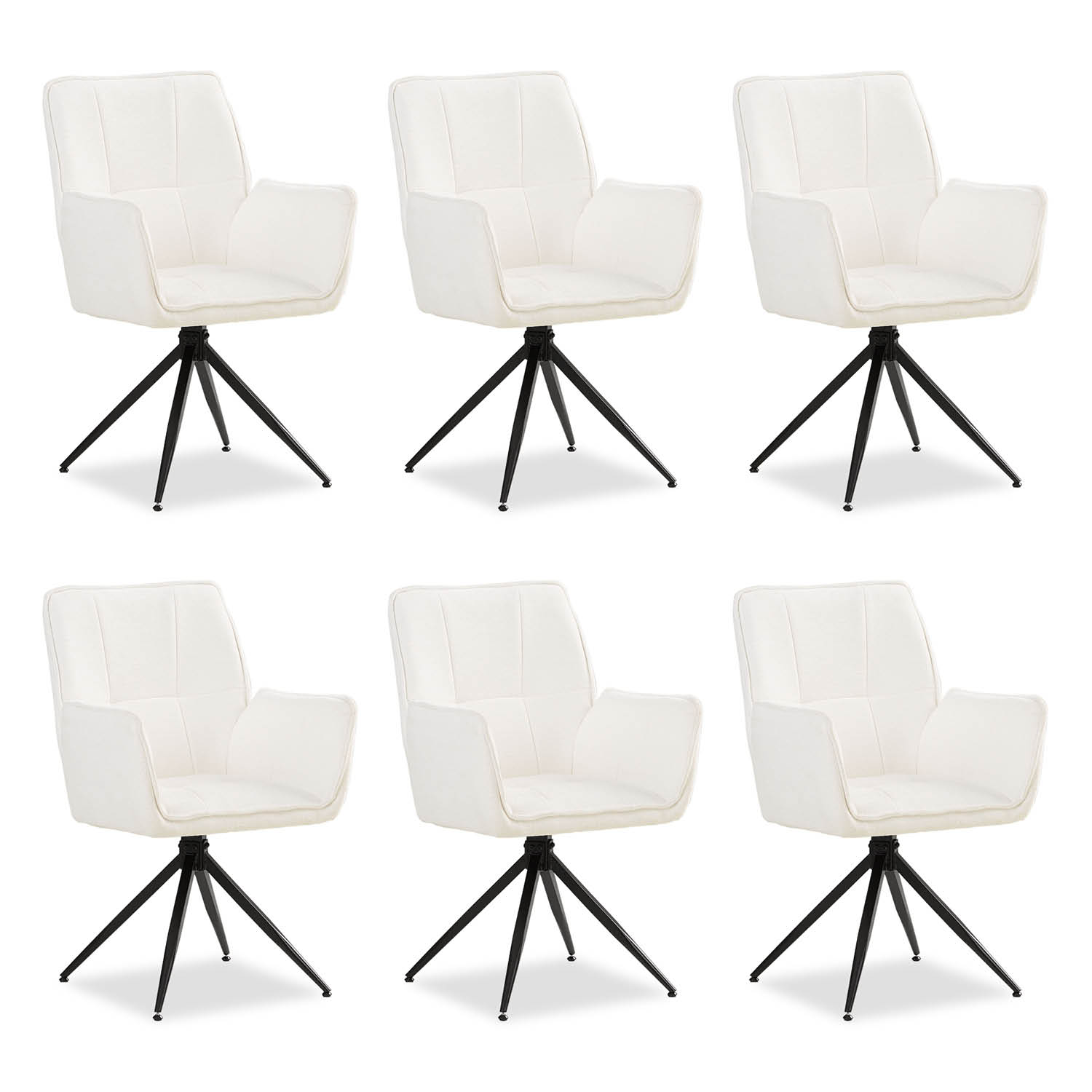 Upholstered Chair Chenille Wool White | Set of 6 | swivel | with Armrests | Kitchen Dining Room Office