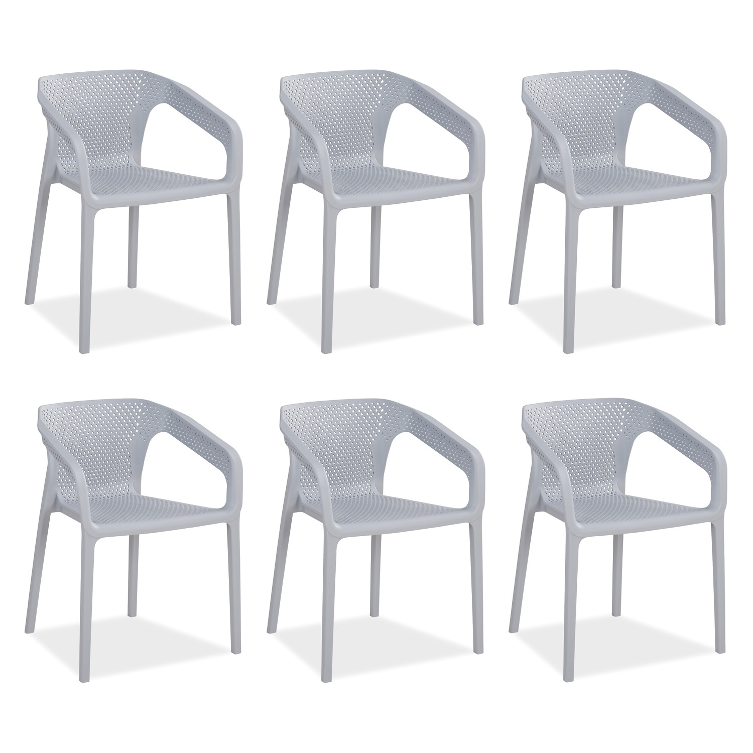 Set of 6 Garden chair with armrests Camping chairs Grey Outdoor chairs Plastic Egg chair Lounger chairs Stacking chairs
