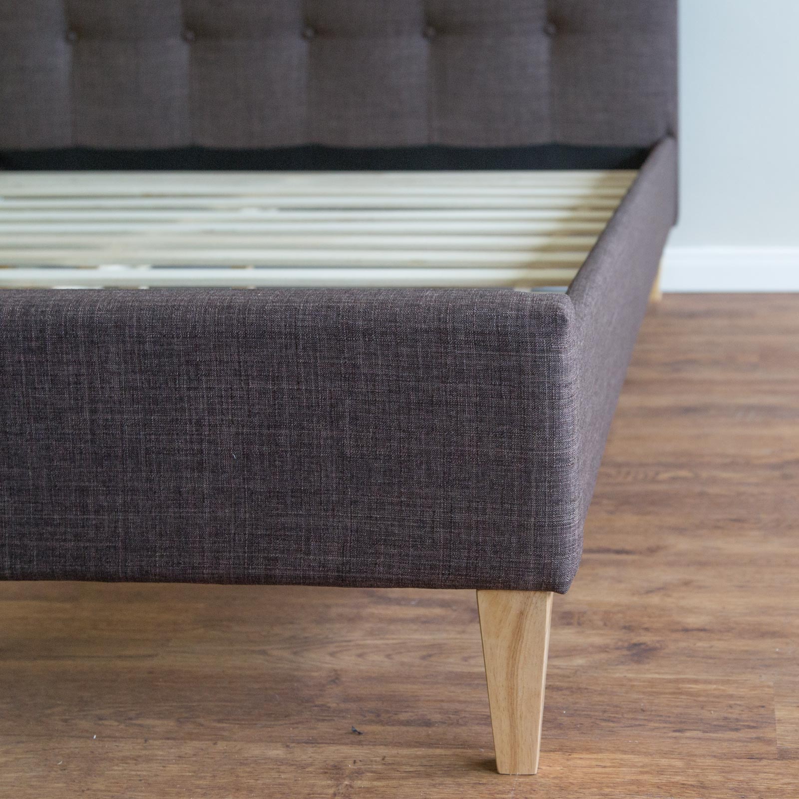 Upholstered bed 140x200 cm brown | futon bed | with slatted frame | double fabric bed frame