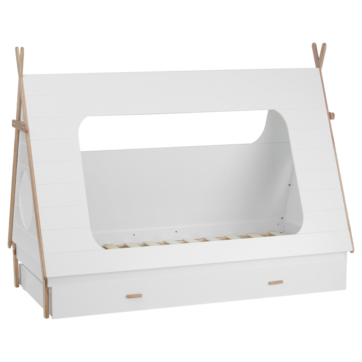 TIPI House Bed Play Bed Wooden Bed 90x200 cm Pine White Children Bed Drawer