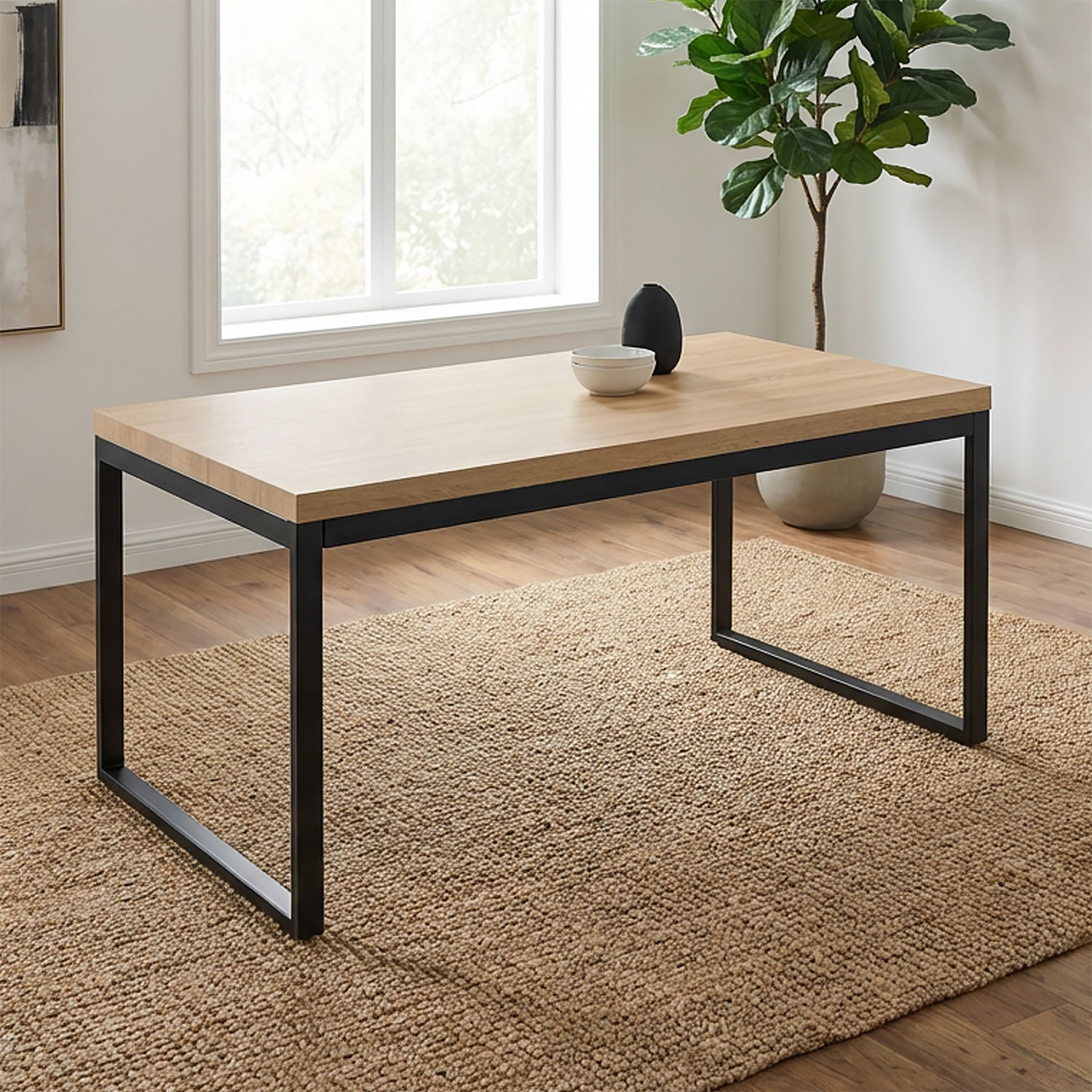 Modern Dining Table Kitchen Table Wooden Table 160x90 cm Oak Black Metal 6 Seater