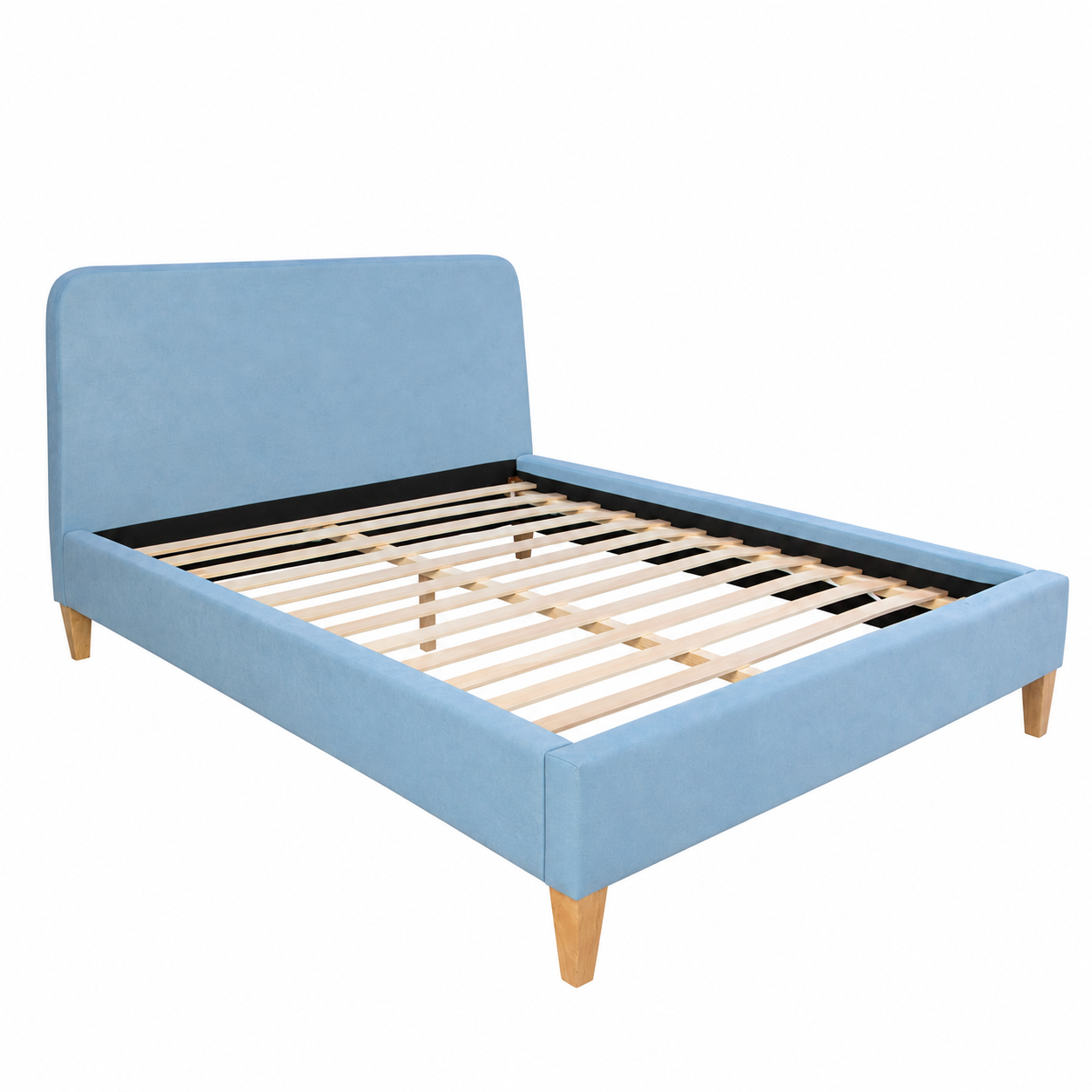 Upholstered bed 140x200 cm light blue | with slatted frame | double fabric bed frame
