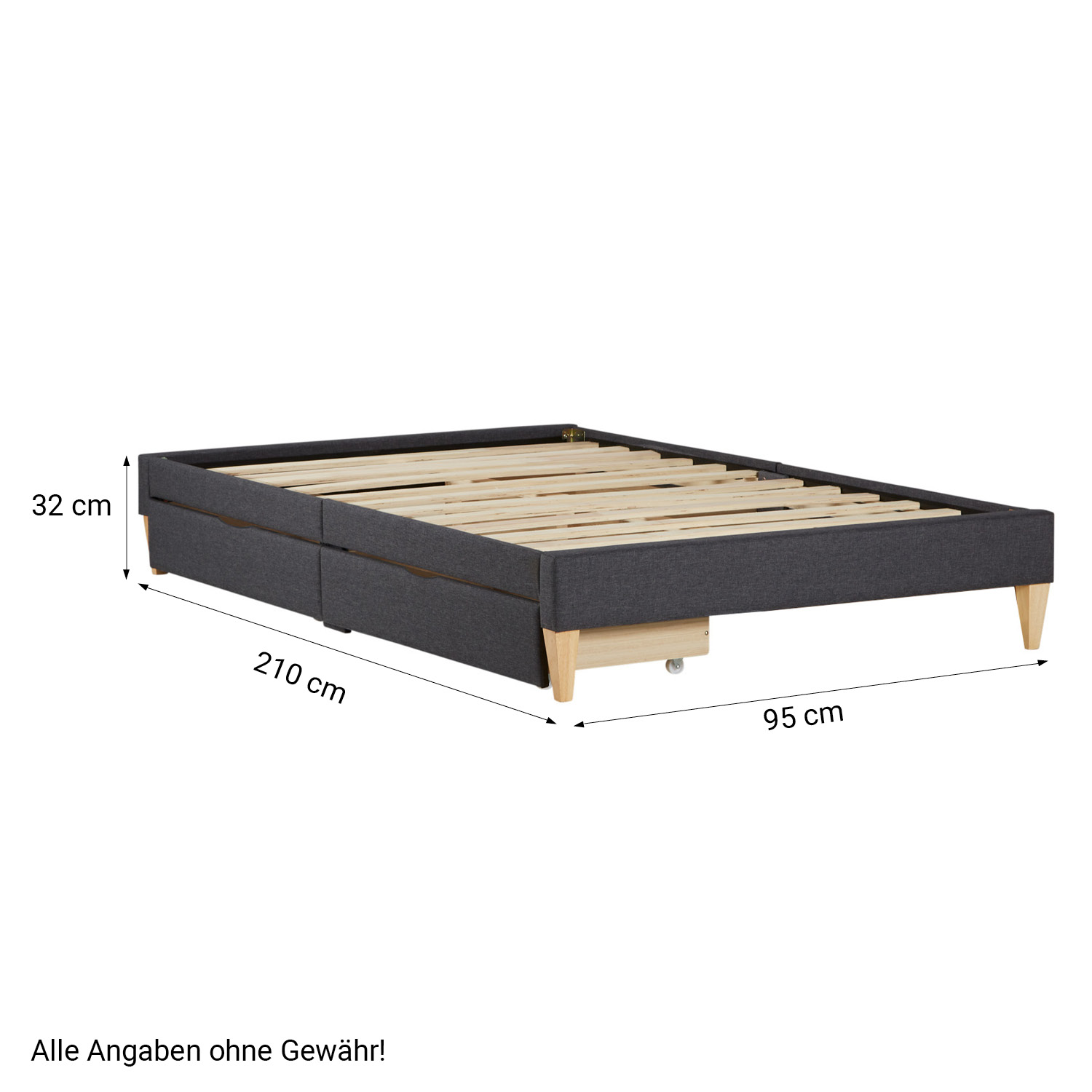 Upholstered Bed 90x200 cm Gray with Mattress, Slatted Base & 2 Storage Drawers – Futon Single Bed Fabric Bed Complete Set