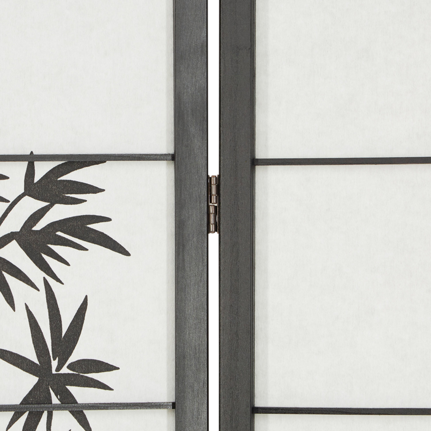 Paravent Séparation de pièce 3 pièces, bois noir, papier de riz blanc, motif bambou, hauteur 179 cm	