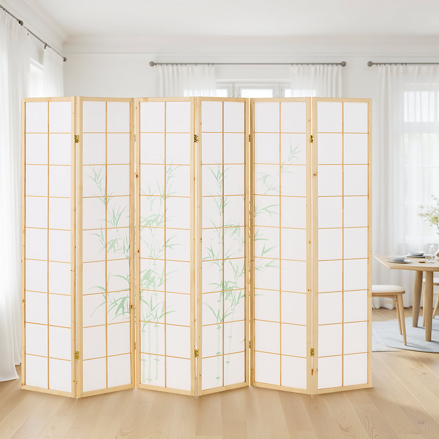 Paravent Natural Bamboo | 6-panel | Wood | Shoji Room Divider | Partition Privacy Screen