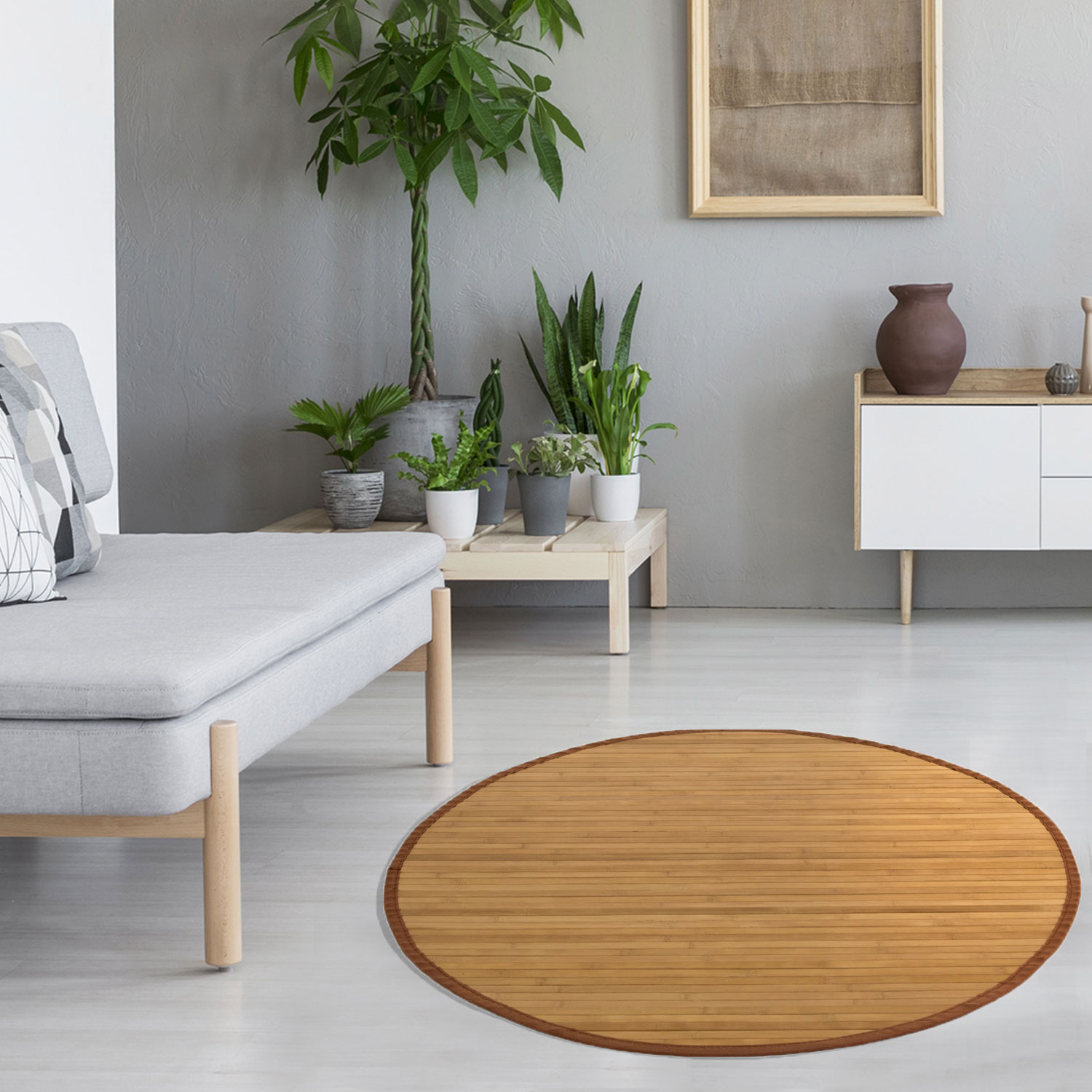 Bamboo carpet Rug 120 cm round in brown