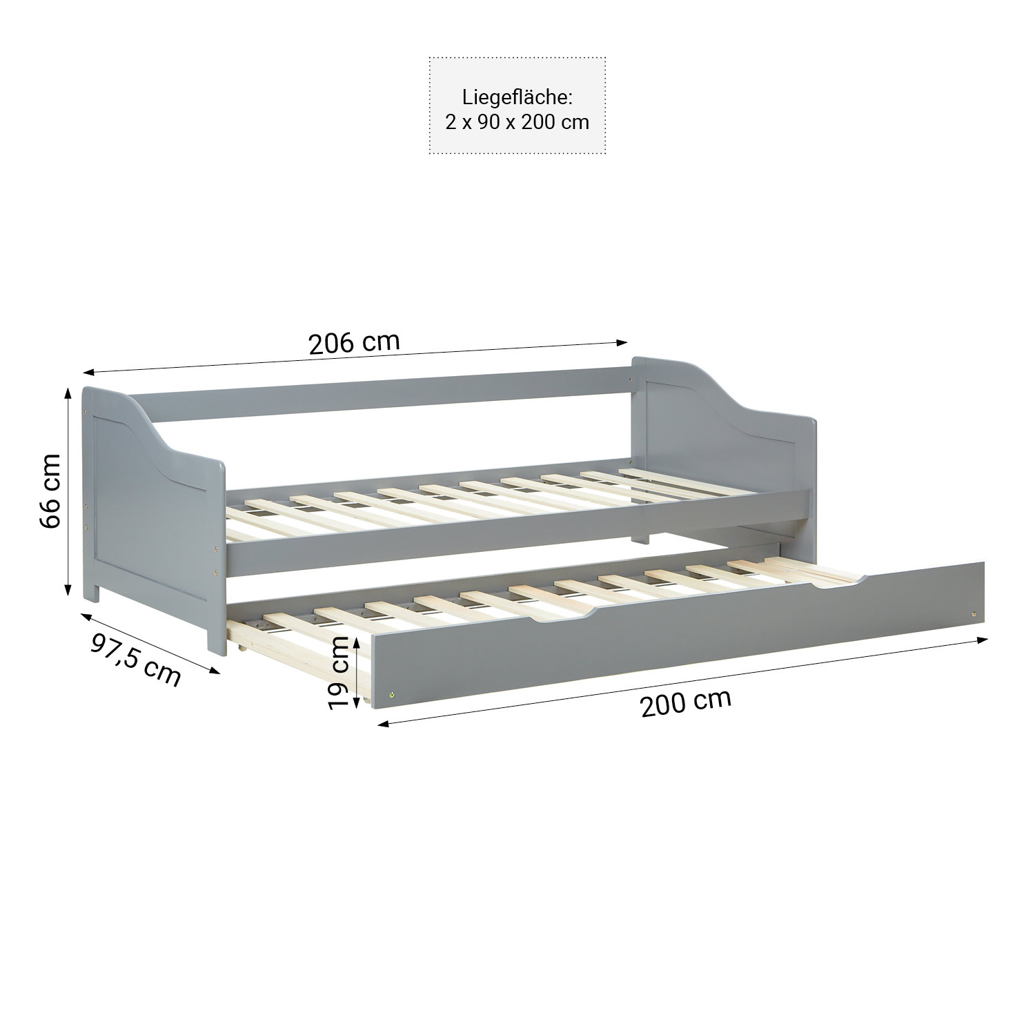 Wood Bed 90x200 cm Grey | Extendable | Cabin Bed | with Mattress | Kids Youth Guest Bedroom
