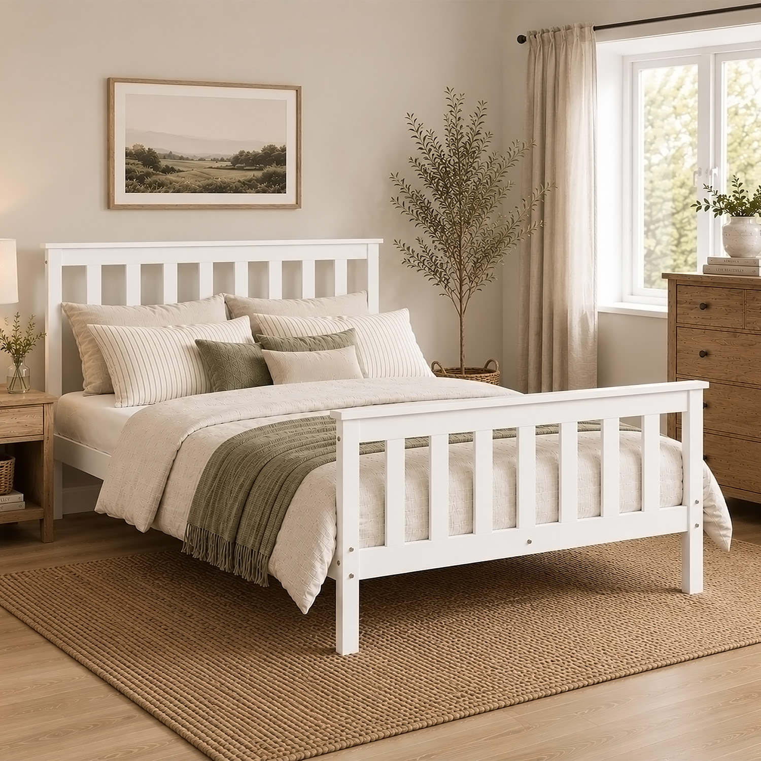 Wooden Bed 140x200 cm White – Solid Wood Double Bed with Slatted Base for Children's, Teenagers' & Guest Rooms