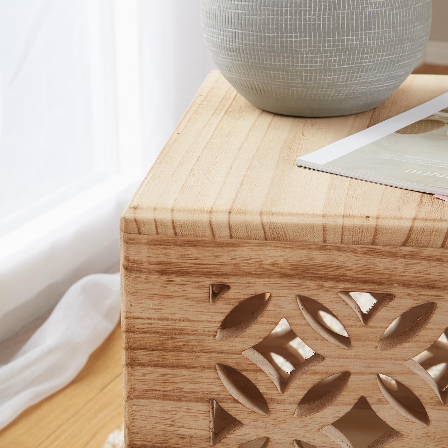 Side table wood cube bedside light