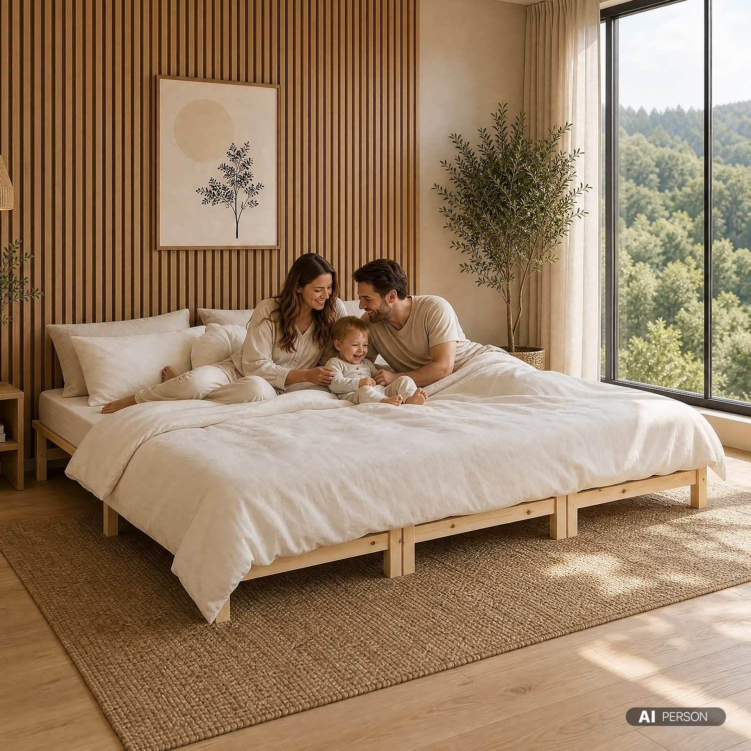 Family Bed 270x200 cm Natural | Maxi Pallet Bed XXL | with slatted frame | Wood | Can also be placed individually
