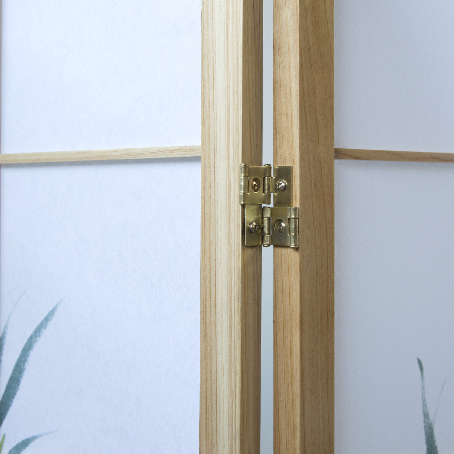 Paravent Raumteiler 3 teilig, Holz Natur, Reispapier Weiß, Bambusmuster, Höhe 175 cm	