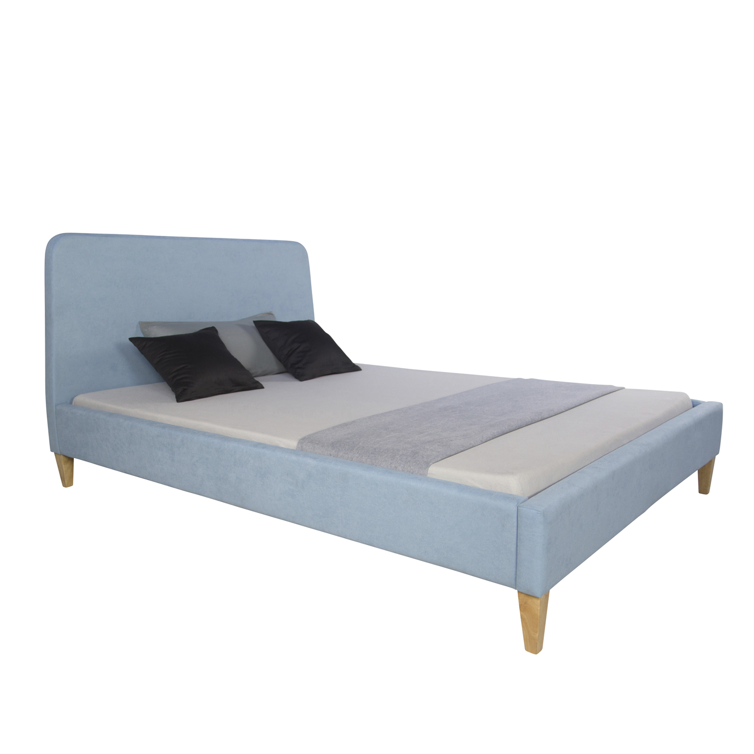 Upholstered bed 140x200 cm light blue | with slatted frame | double fabric bed frame