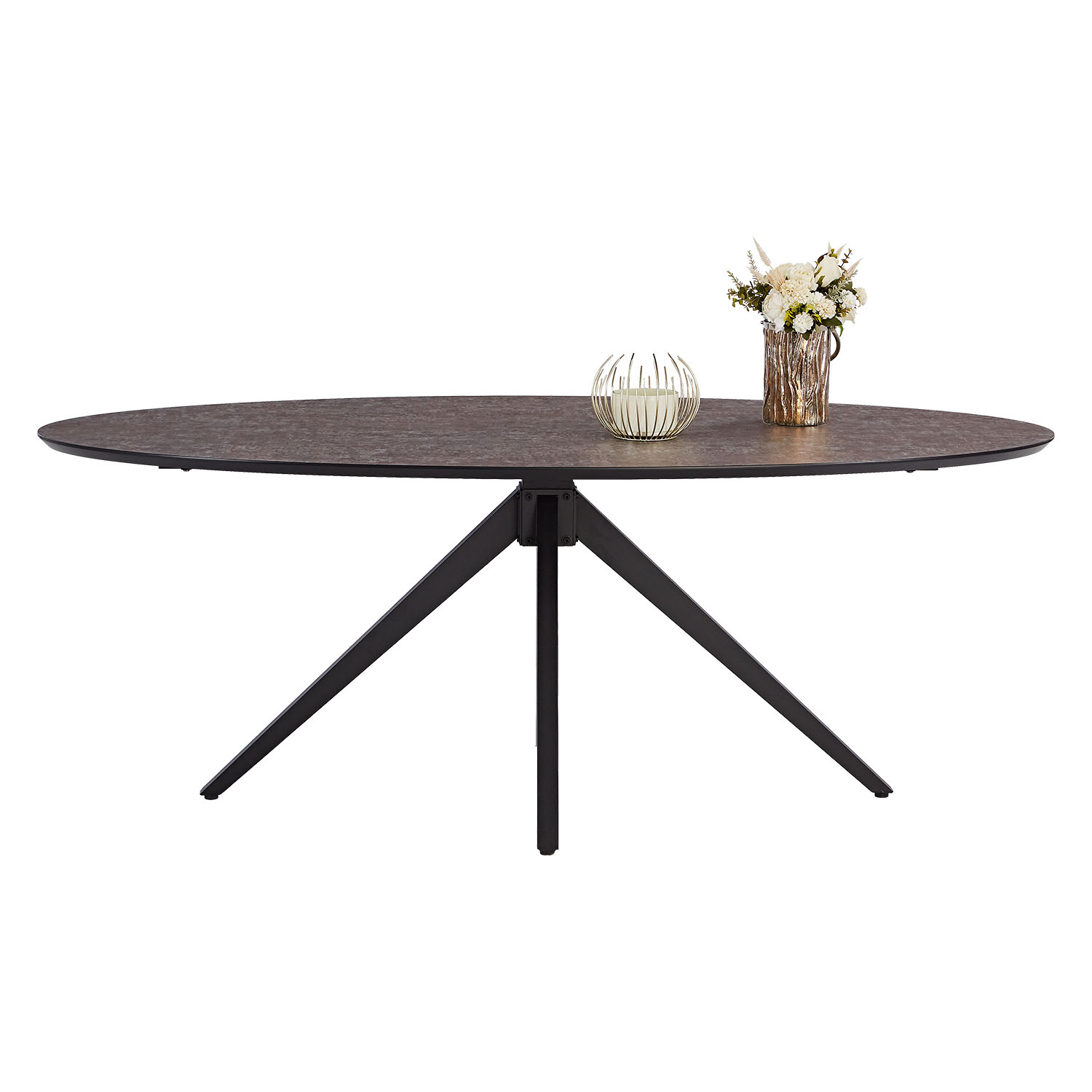 Modern Dining Table Oval Kitchen Table 200 cm Brown Black Table 8 Seater Industrial Look