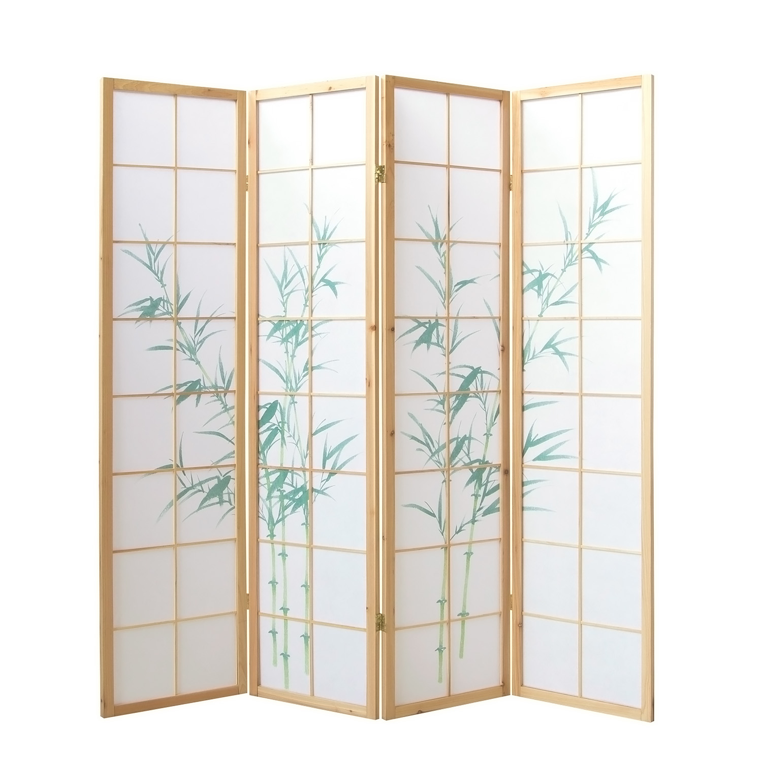 4-Panel "Nature" Screen – Wooden Room Divider with Bamboo Pattern & Rice Paper
