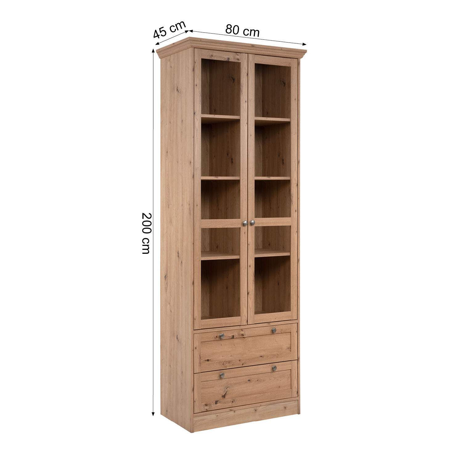 Showcase Highboard Wood Oak Cabinet with compartments Living room Cupboard Country Style