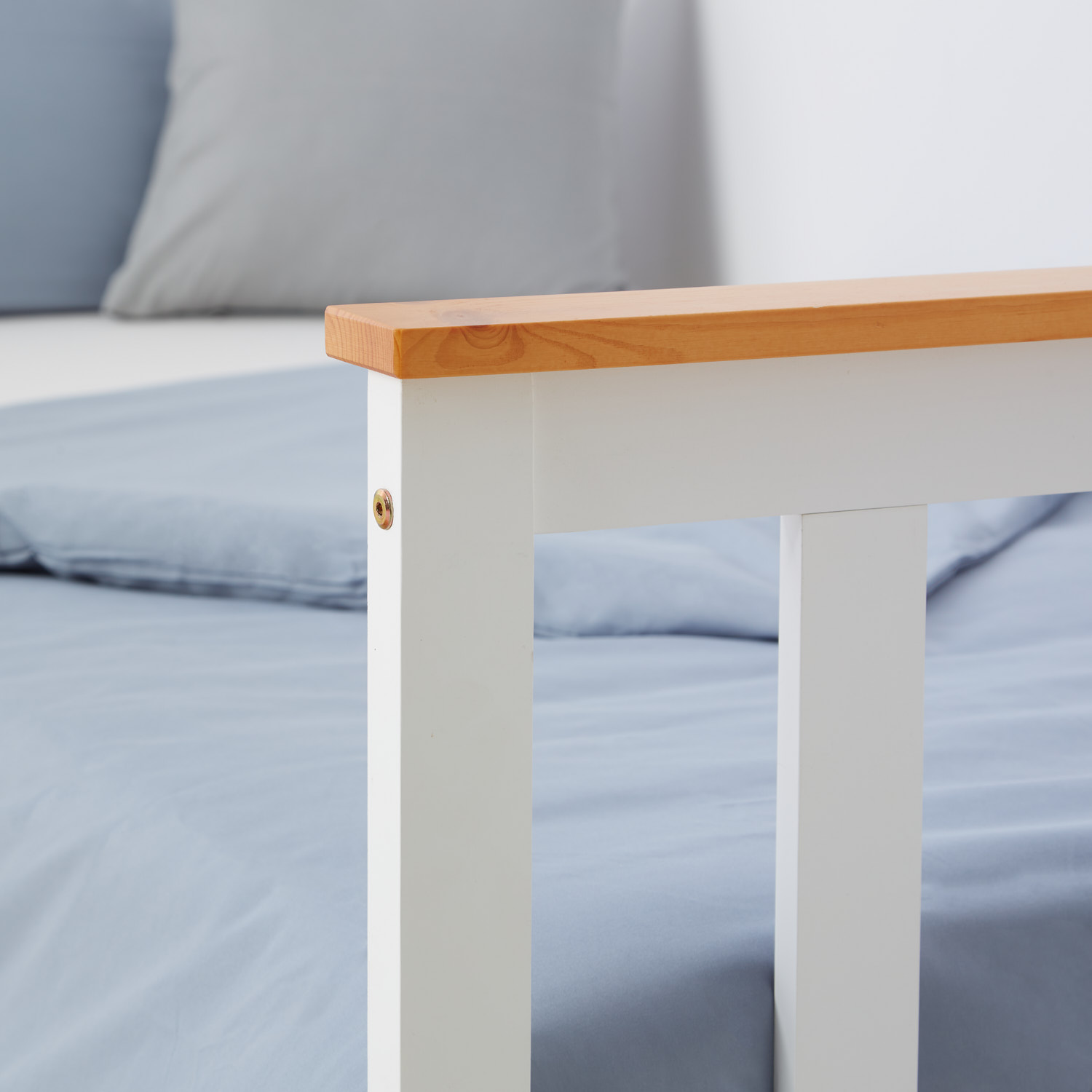 Wood Bed 90x200 cm White Natural | Single Bed | with Slatted Frame | Scandinavian Style | Kids Youth Guest Bedroom