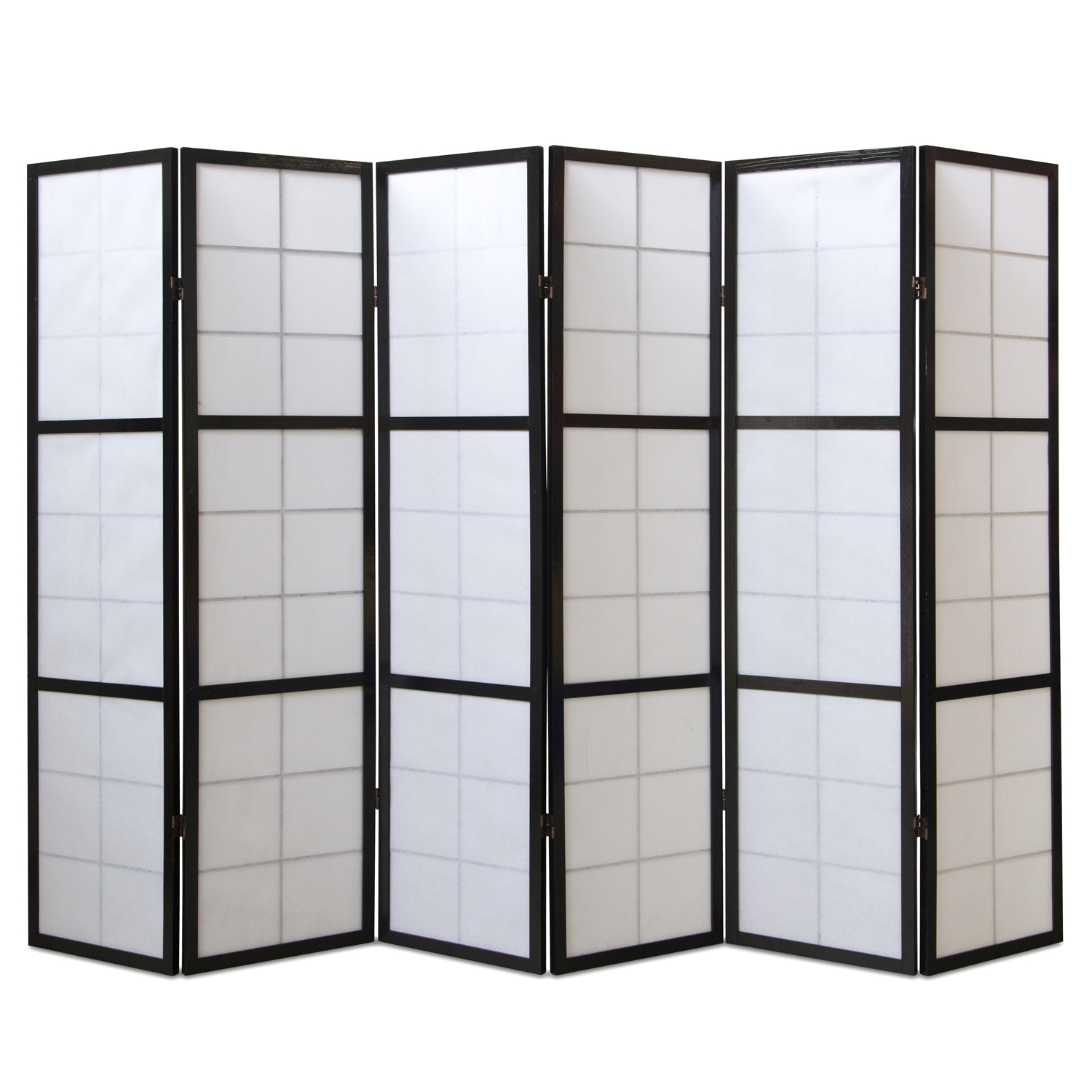 Paravent Black Shoji Rice Paper White | 6-panel | Wood | Room Divider Partition Privacy Screen