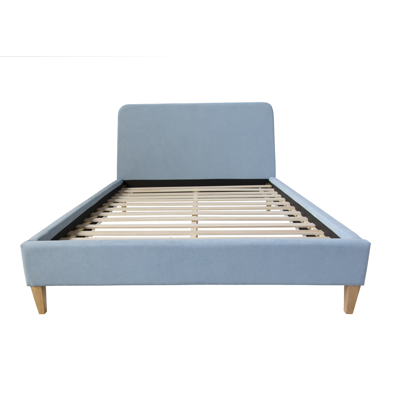 Upholstered bed 140x200 cm light blue | with slatted frame | double fabric bed frame