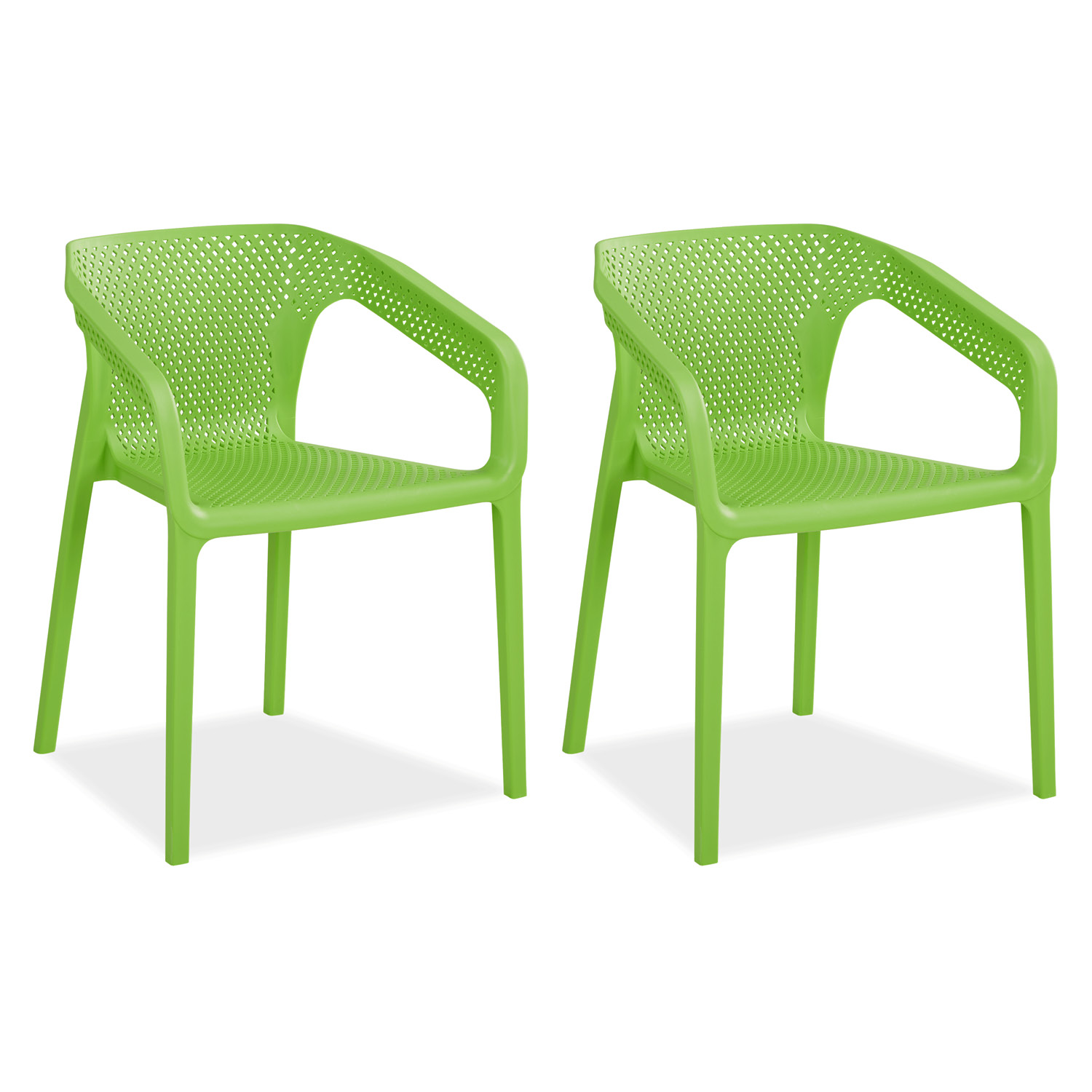 Set of 2 Garden chair with armrests Camping chairs Green Outdoor chairs Plastic Egg chair Lounger chairs Stacking chairs