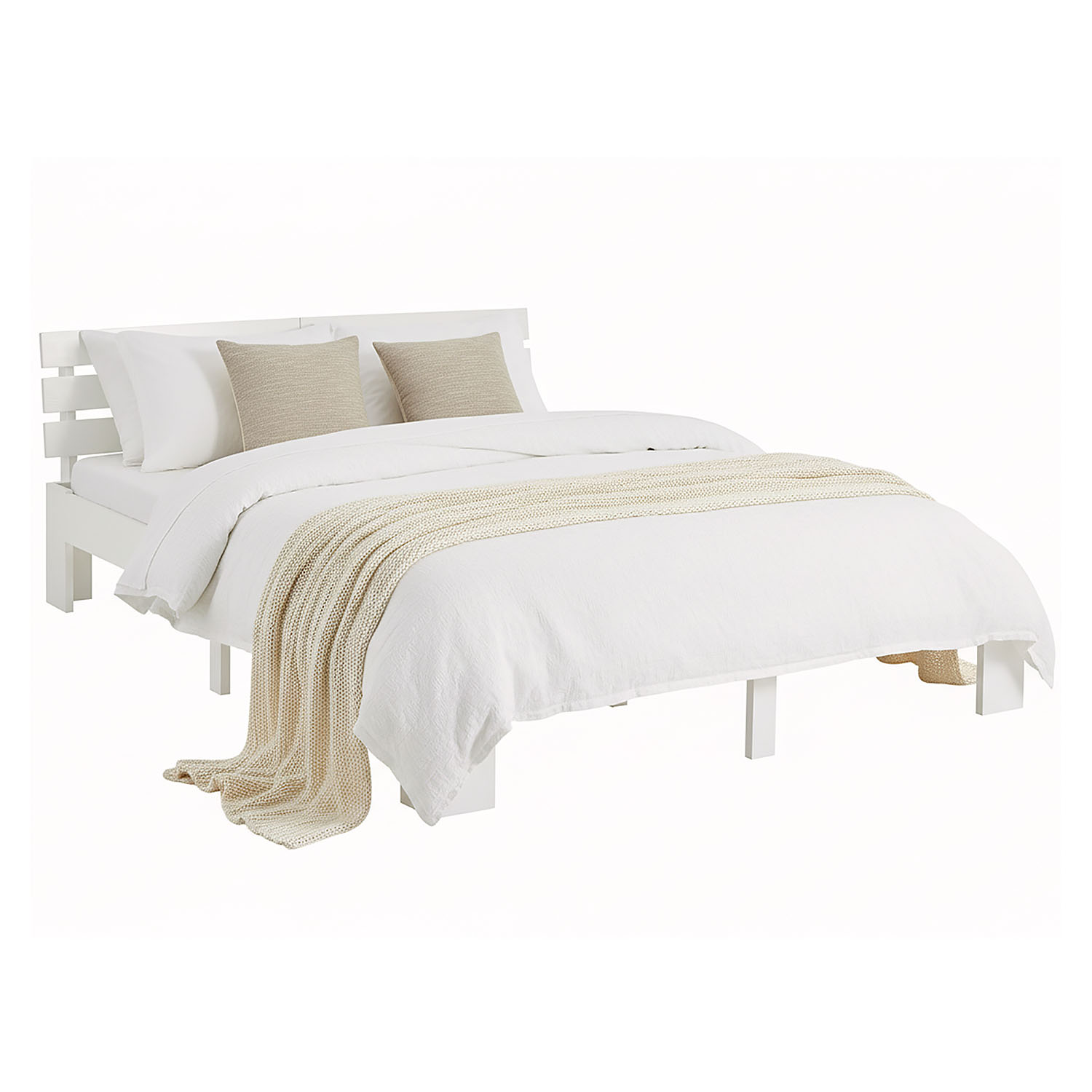 White Wooden Bed 160x200 cm – Solid Wood Double Bed with Slatted Base in a Modern Scandinavian Design